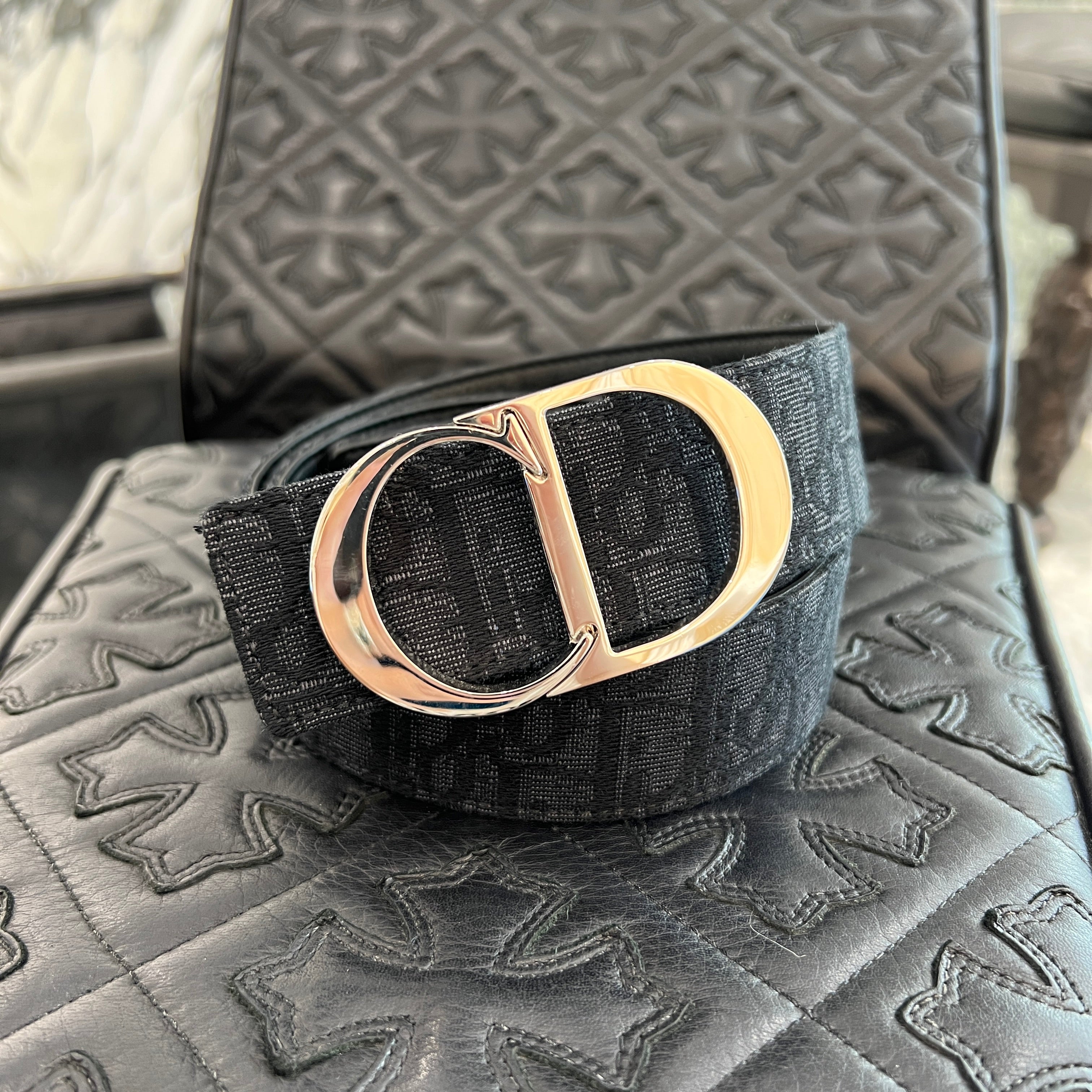 DIOR Christian Dior CD Icon Oblique Jacquard Leather Belt 23-MA-0282 Size 05/38 ディオール クリスチャンディオール CDアイコン オブリーク総柄 ジャカード レザーベルト サイズ05/38