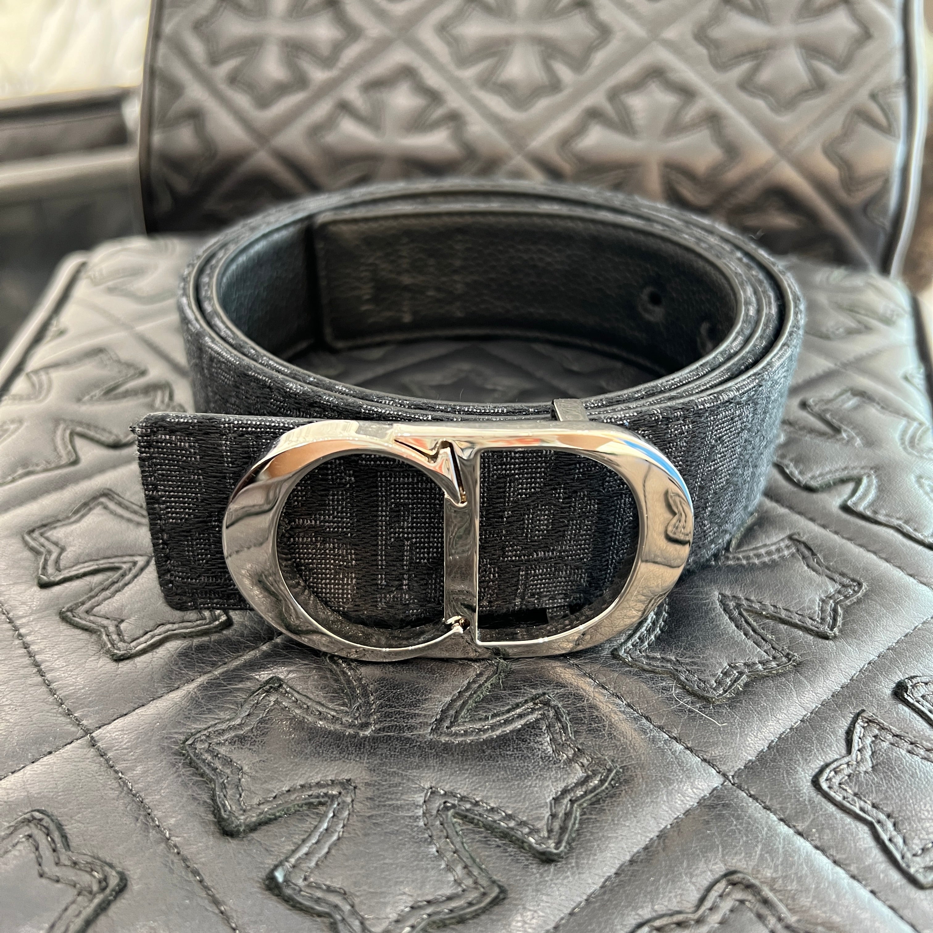 DIOR Christian Dior CD Icon Oblique Jacquard Leather Belt 23-MA-0282 Size 05/38 ディオール クリスチャンディオール CDアイコン オブリーク総柄 ジャカード レザーベルト サイズ05/38