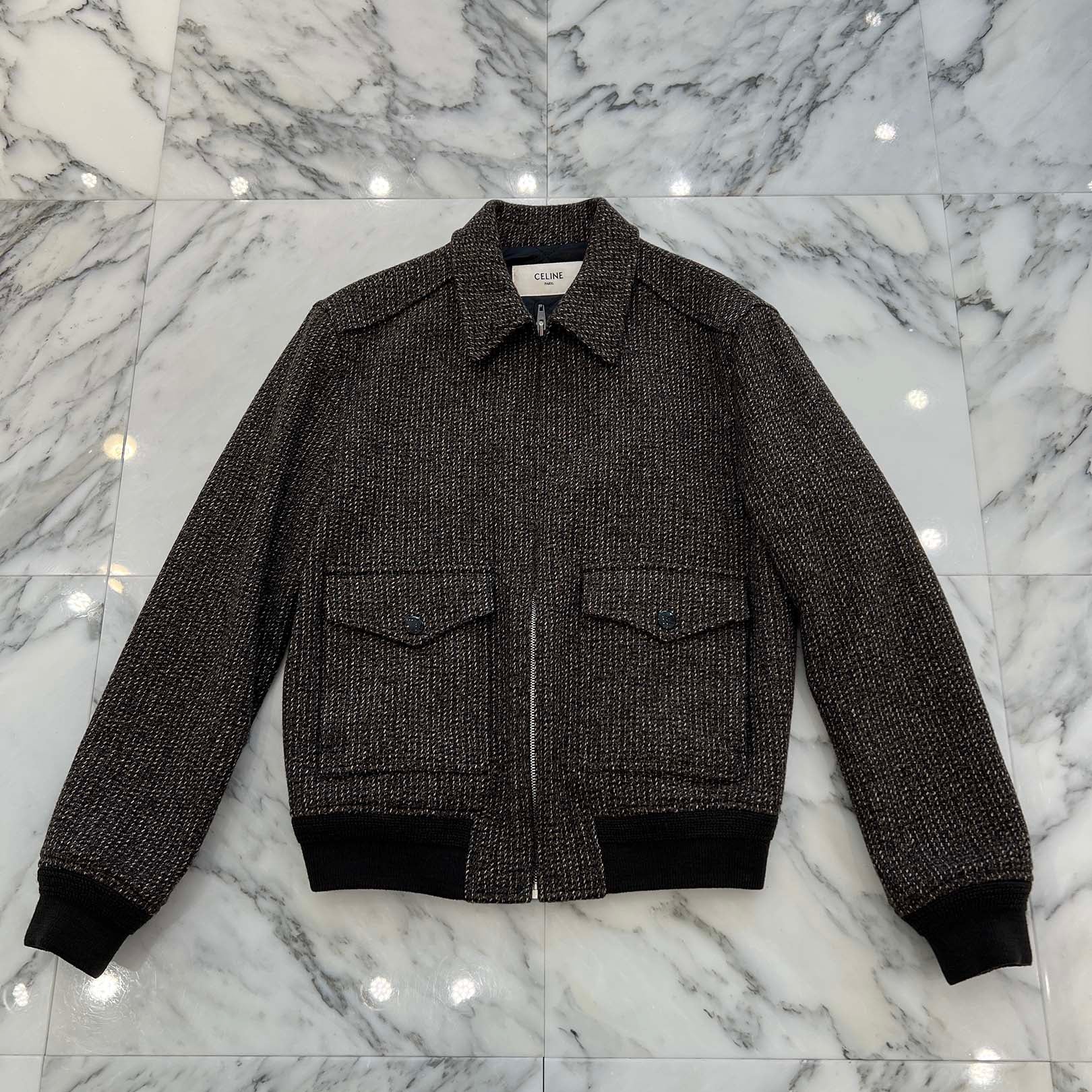 CELINE 2019AW Wool Tweed Bomber Jacket 2W241022K Size 46 セリーヌ ウールツイード ボンバージャケット サイズ46