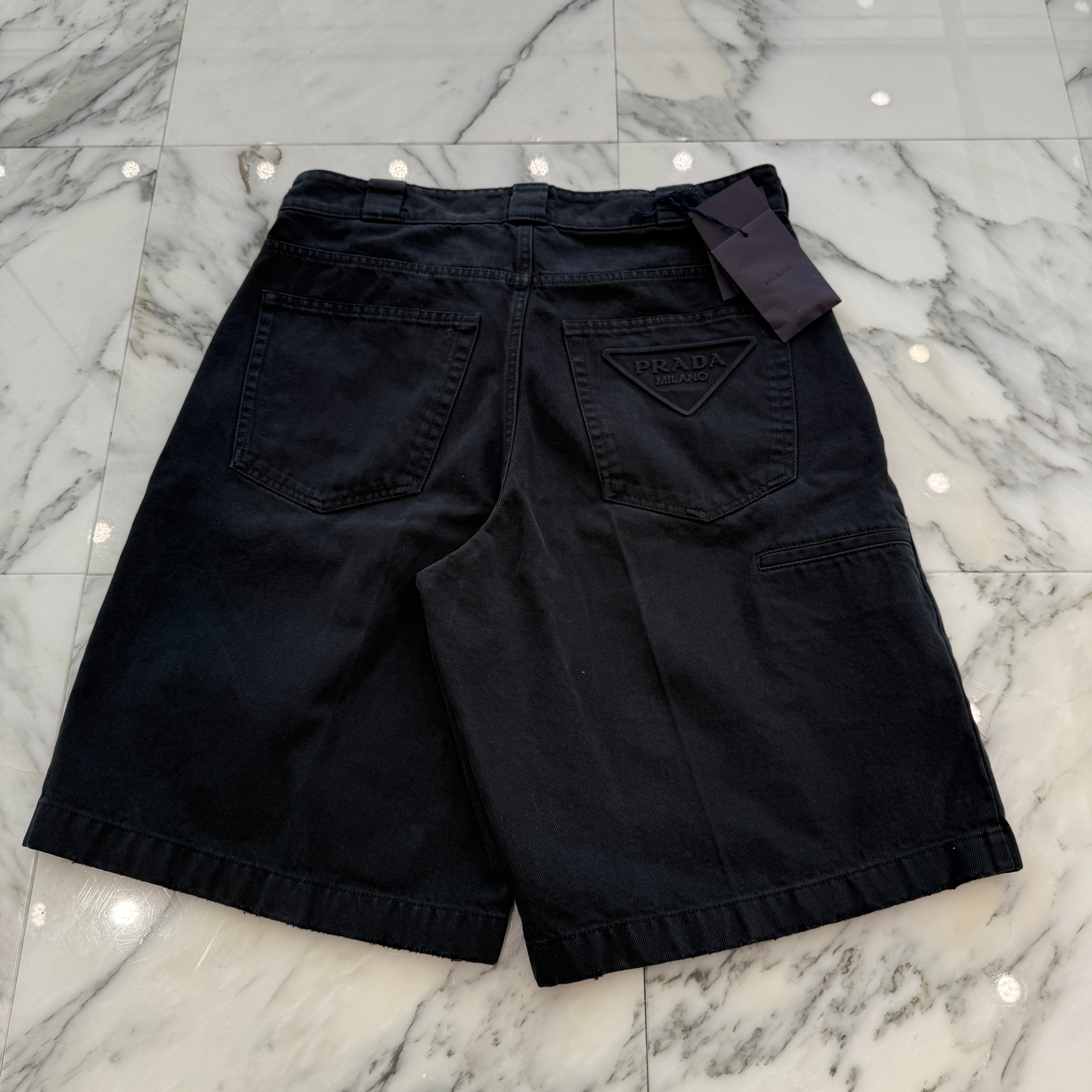 PRADA 2022SS Logo Distressed Washed Denim Shorts GEP339 S212 11E8