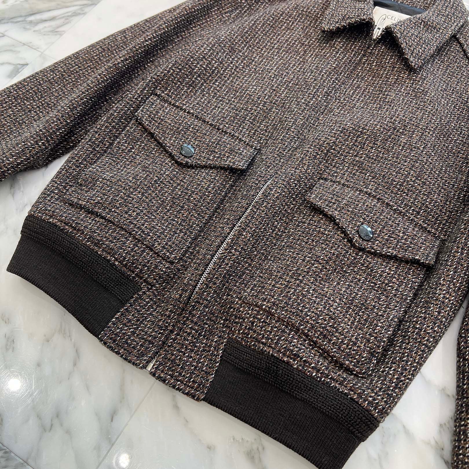 CELINE 2019AW Wool Tweed Bomber Jacket 2W241022K Size 46 セリーヌ ウールツイード ボンバージャケット サイズ46