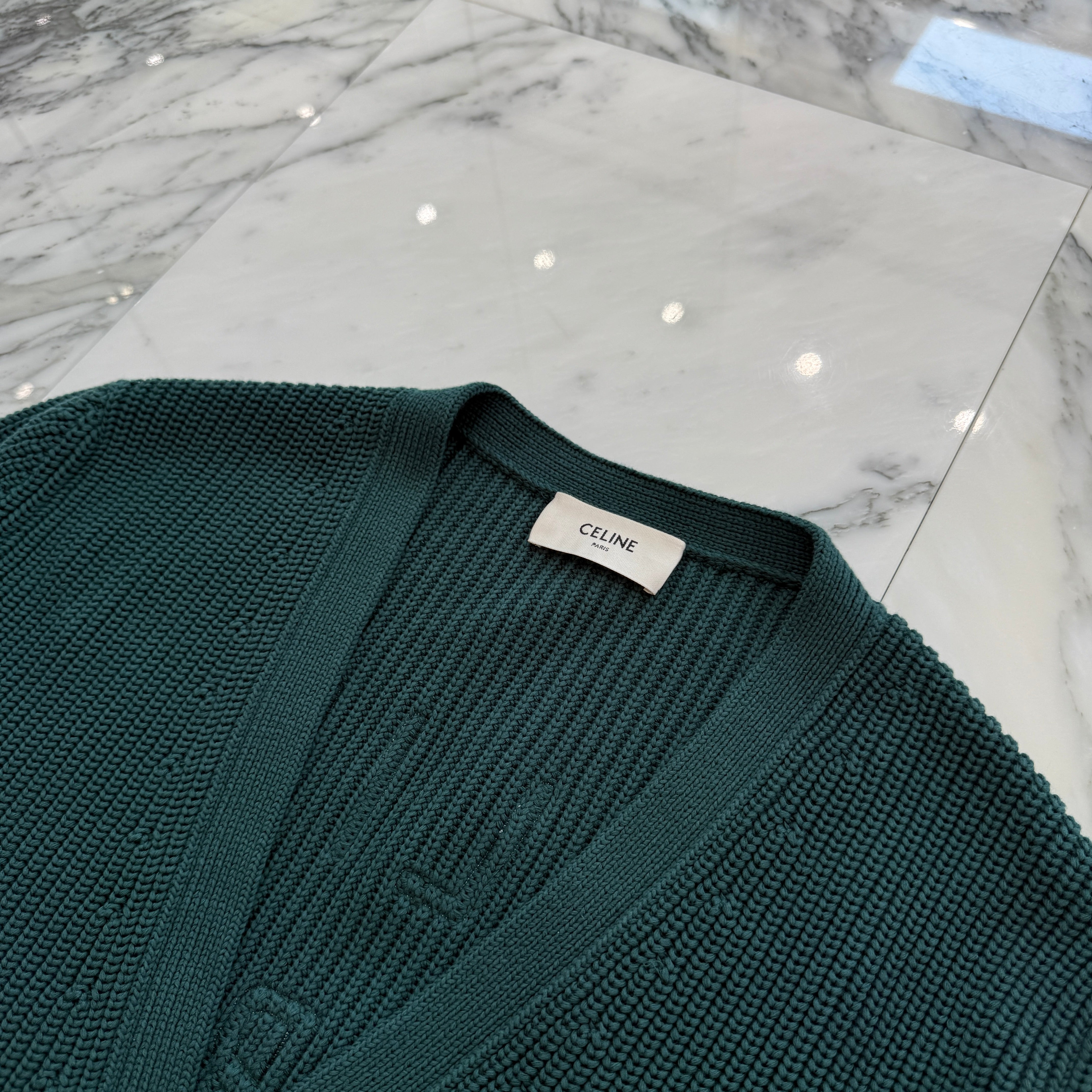 CELINE 2024SS College Cotton Cardigan "Forest" 2AD70192W.31FE Size M セリーヌ カレッジ コットン カーディガン "フォレスト" サイズM