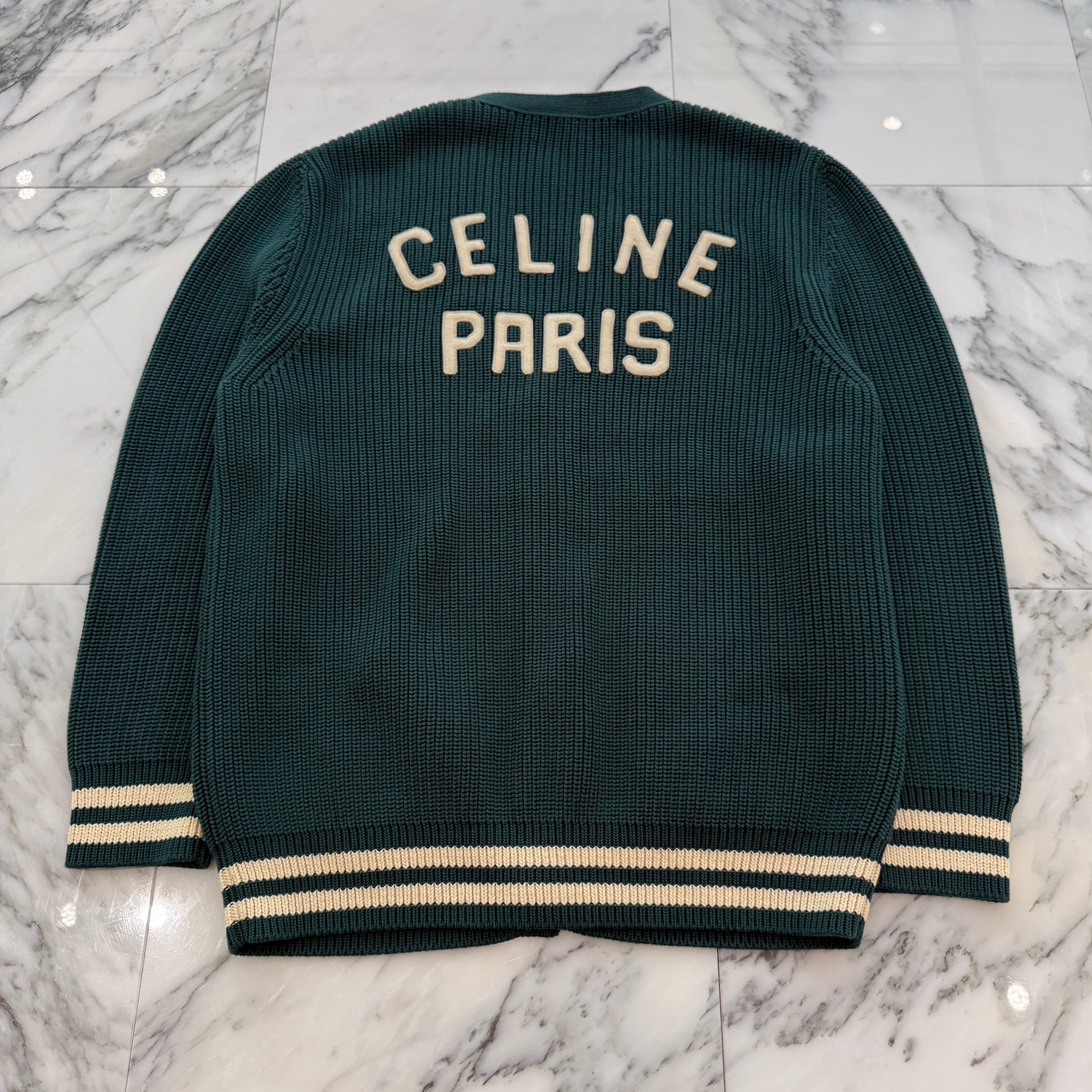 CELINE 2024SS College Cotton Cardigan "Forest" 2AD70192W.31FE Size M セリーヌ カレッジ コットン カーディガン "フォレスト" サイズM