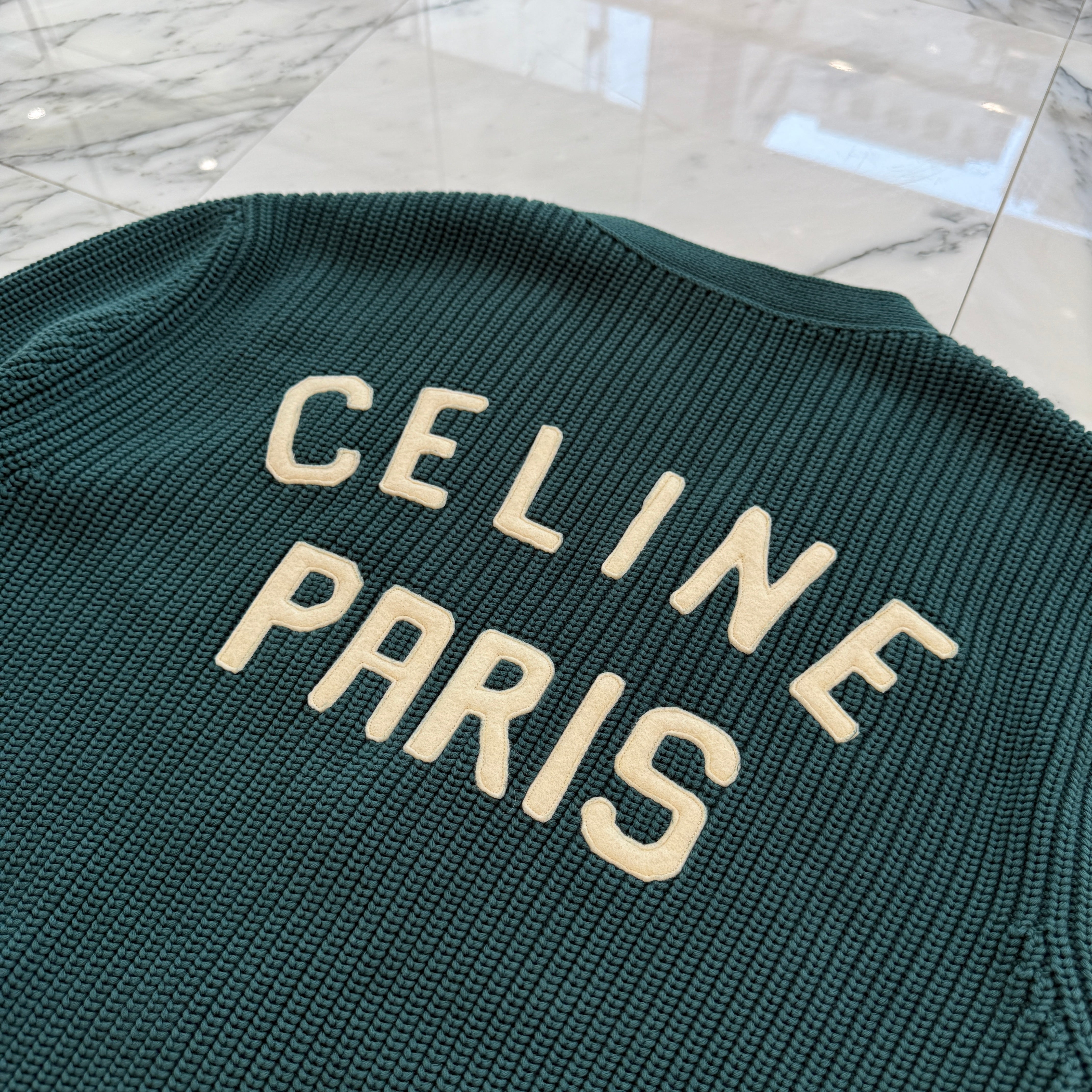 CELINE 2024SS College Cotton Cardigan "Forest" 2AD70192W.31FE Size M セリーヌ カレッジ コットン カーディガン "フォレスト" サイズM