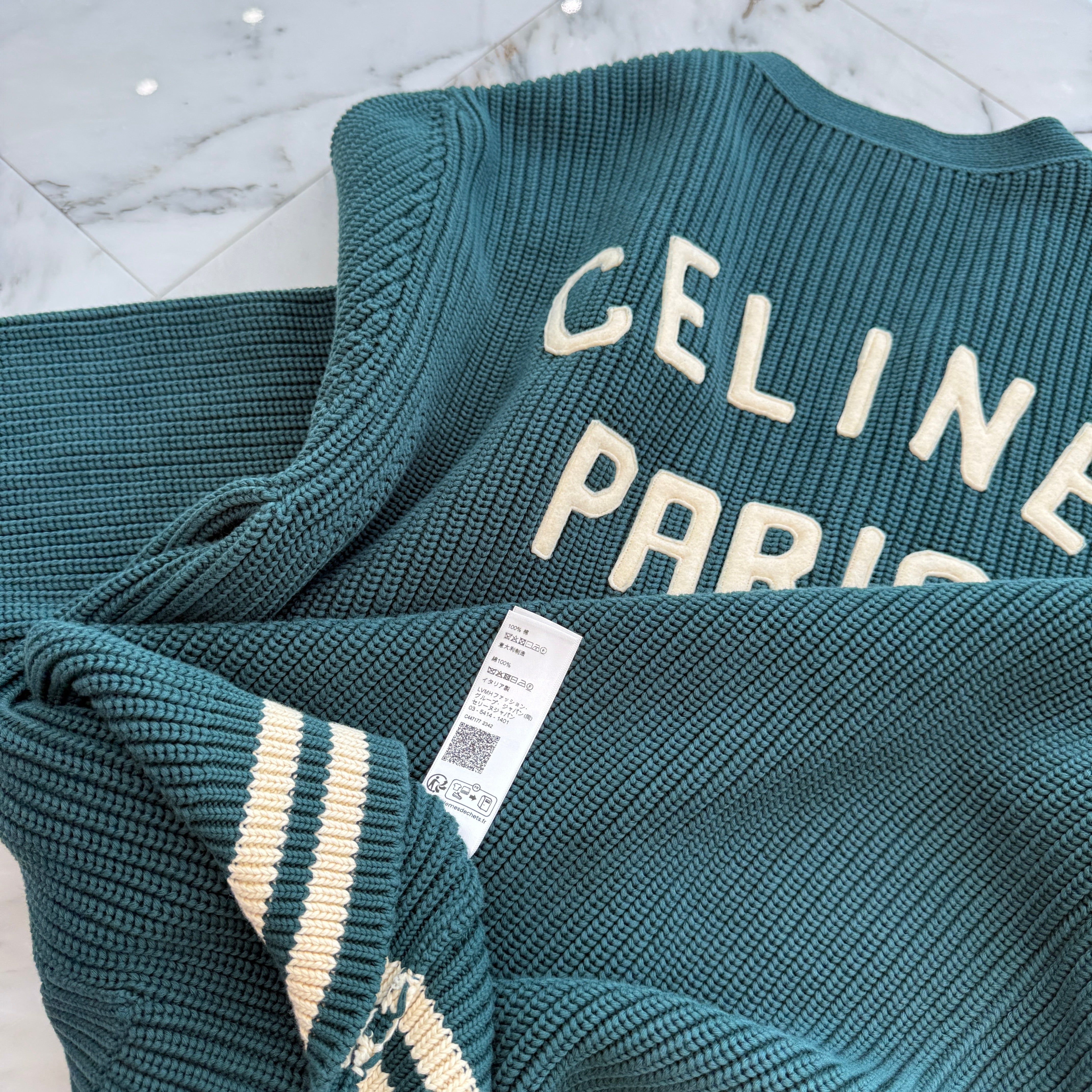 CELINE 2024SS College Cotton Cardigan "Forest" 2AD70192W.31FE Size M セリーヌ カレッジ コットン カーディガン "フォレスト" サイズM