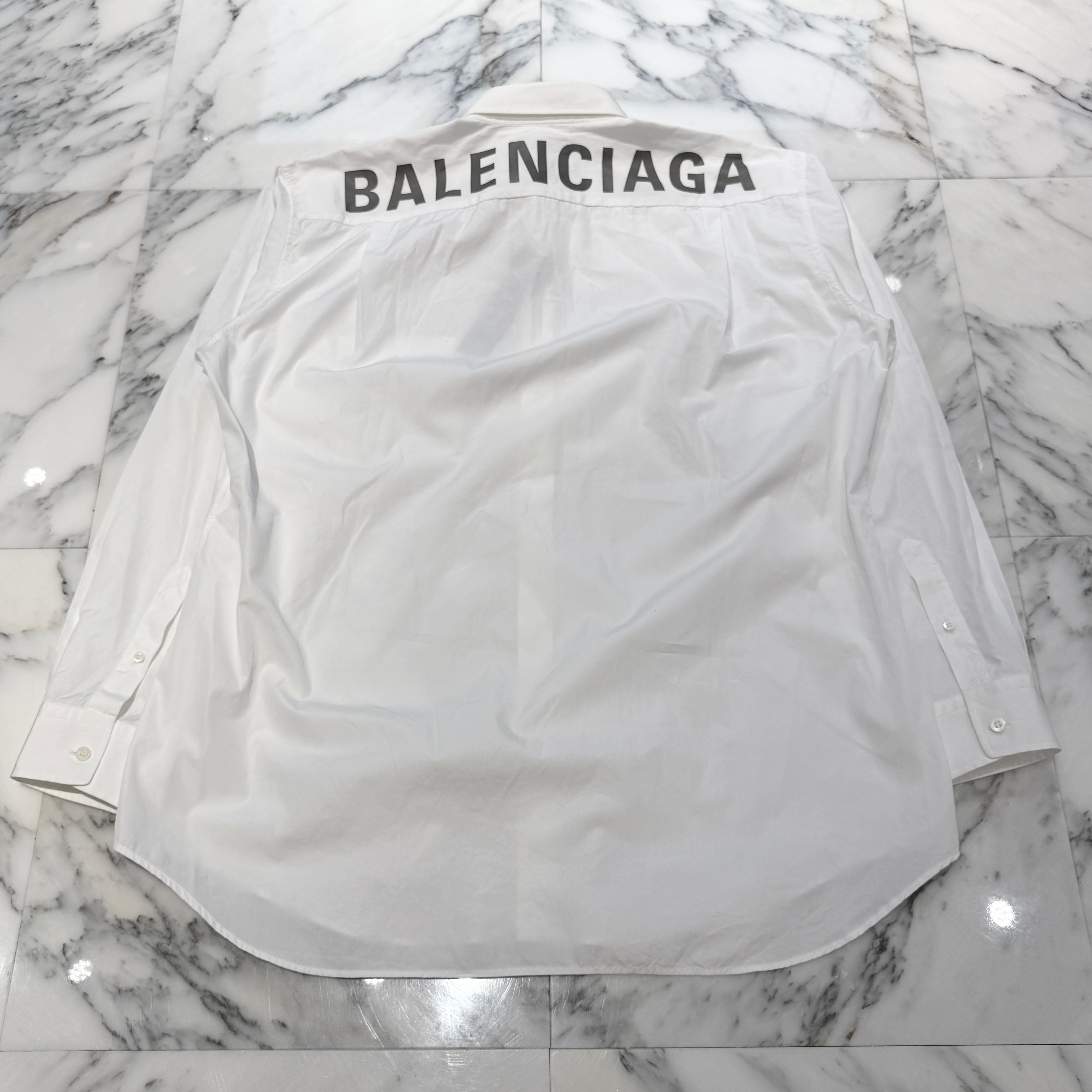 BALENCIAGA 2018SS Back Logo Print Shirt 556878 TEM01 Size 39 バレンシアガ バックロゴプリント シャツ サイズ39