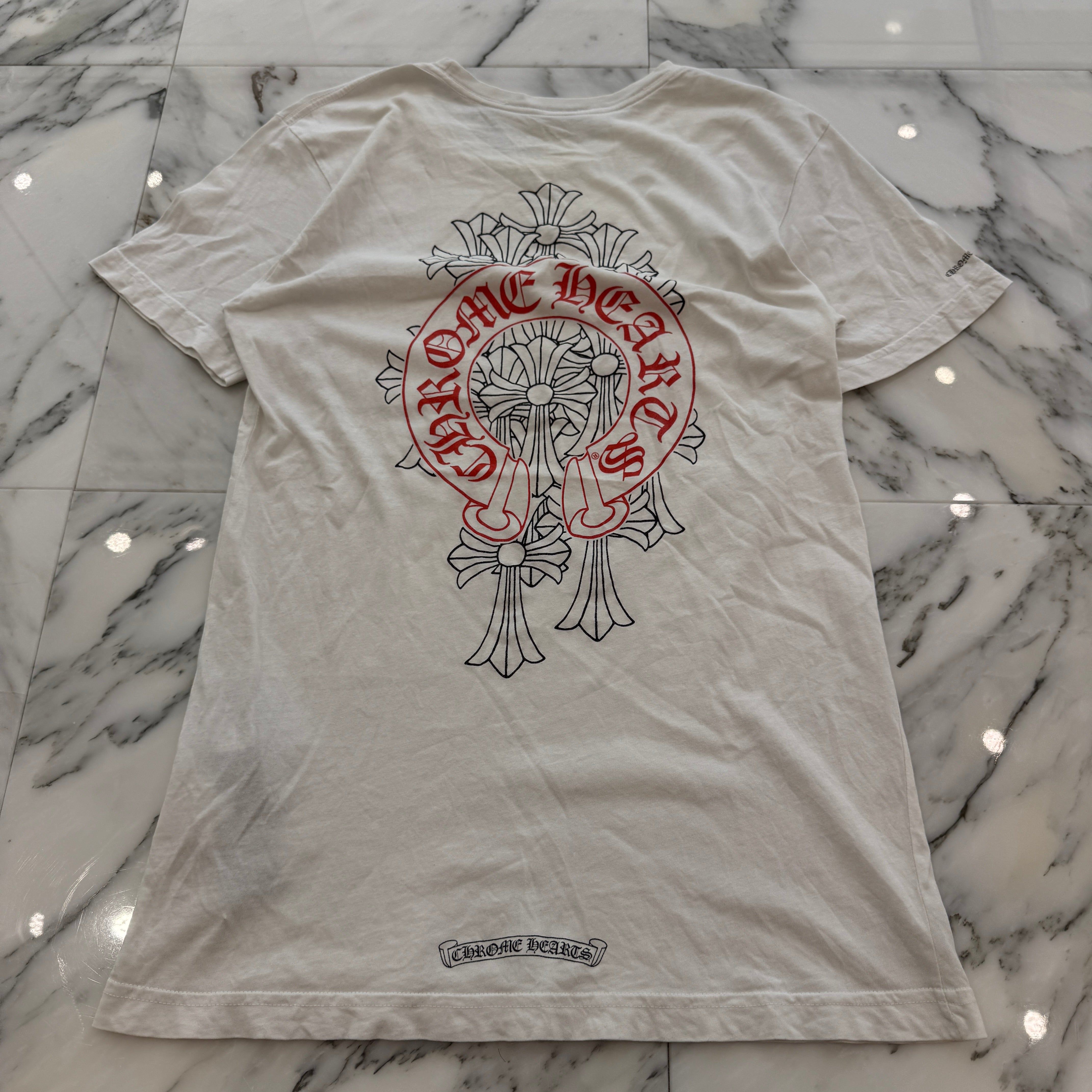 CHROME HEARTS Back Cemetery Cross Horseshoe Tee Size M クロムハーツ バックセメタリークロス ホースシュー Tシャツ サイズM