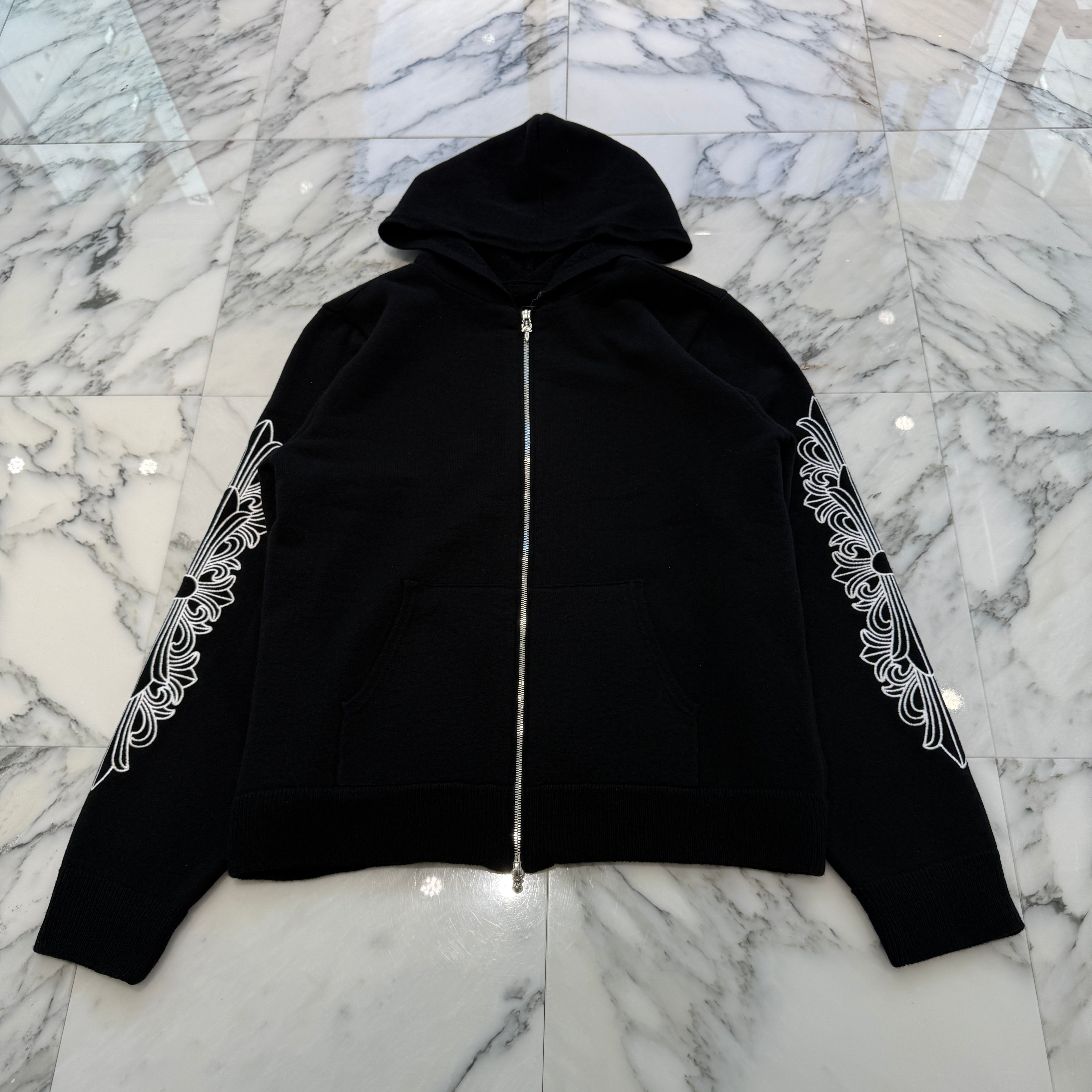 CHROME HEARTS Y NOT Floral Cross Embroidery Cashmere Knit Zip Up Hoodie Size M クロムハーツ ワイノット フローラルクロス刺繍 カシミヤニット ジップアップフーディ サイズM