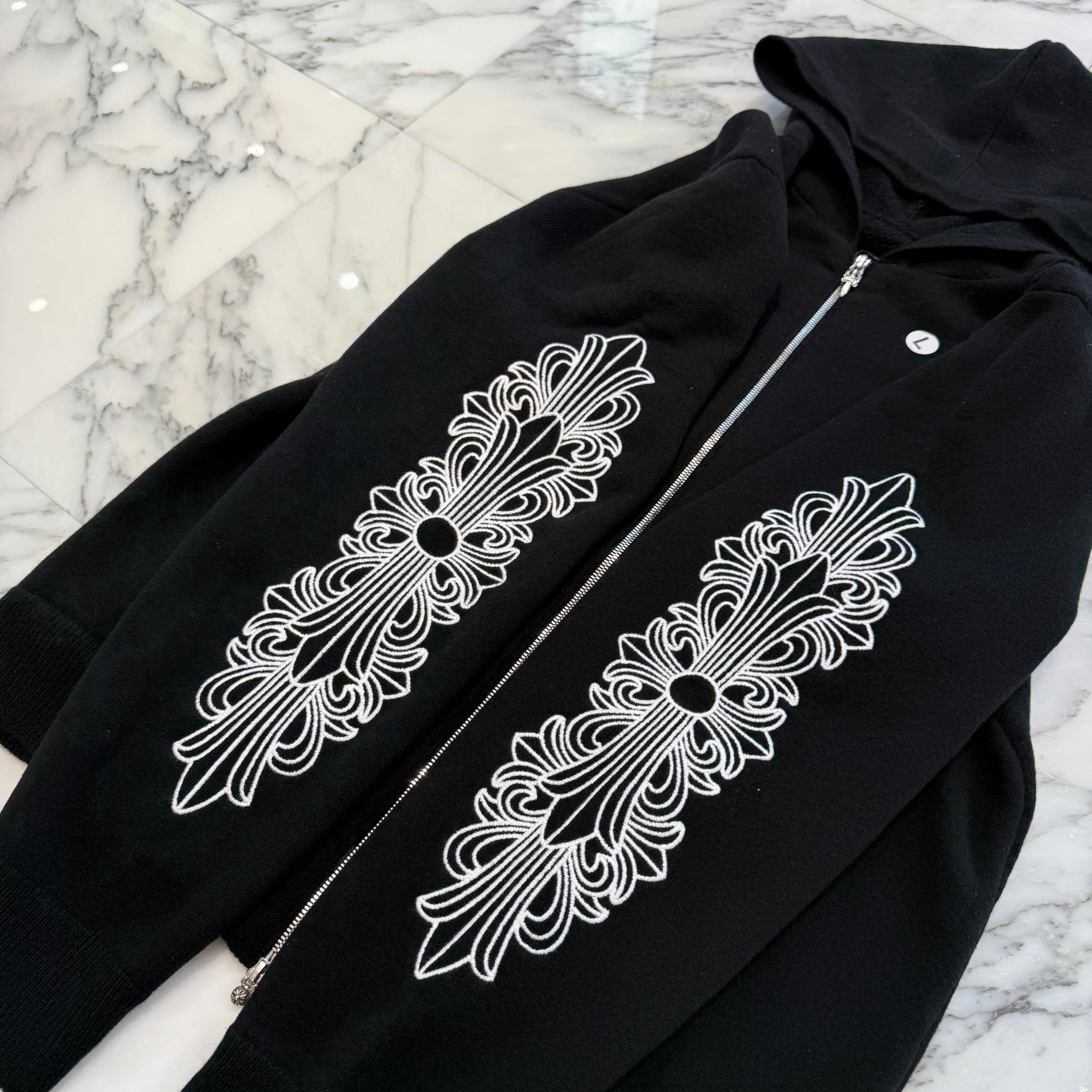 CHROME HEARTS Y NOT Floral Cross Embroidery Cashmere Knit Zip Up Hoodie Size M クロムハーツ ワイノット フローラルクロス刺繍 カシミヤニット ジップアップフーディ サイズM