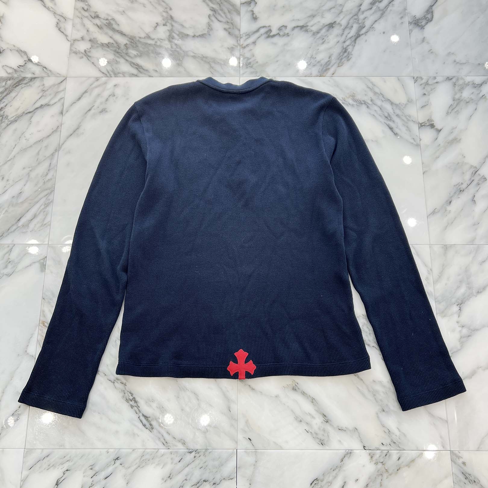 CHROME HEARTS Y NOT Leather Cross Patch Polo Thermal Long Sleeve Tee Size S クロムハーツ ワイノット レザークロスパッチ ポロ サーマル ロングスリーブ Tシャツ サイズS