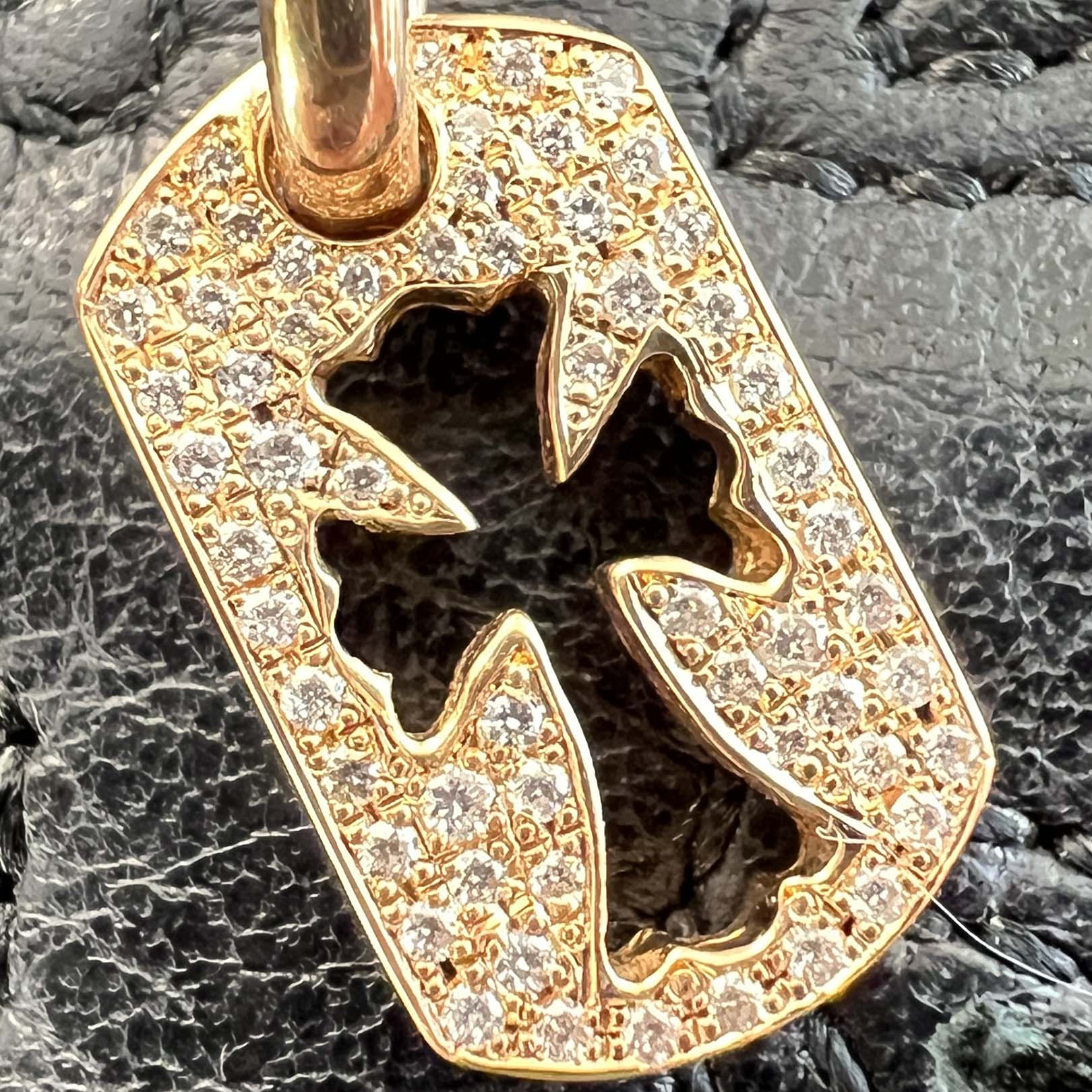 CHROME HEARTS 22K Tiny Cut Out Cross Dock Tag Pendant Charm Pave Diamond クロムハーツ 22K タイニー カットアウトクロス ドッグタグ ペンダントチャーム パヴェダイヤモンド