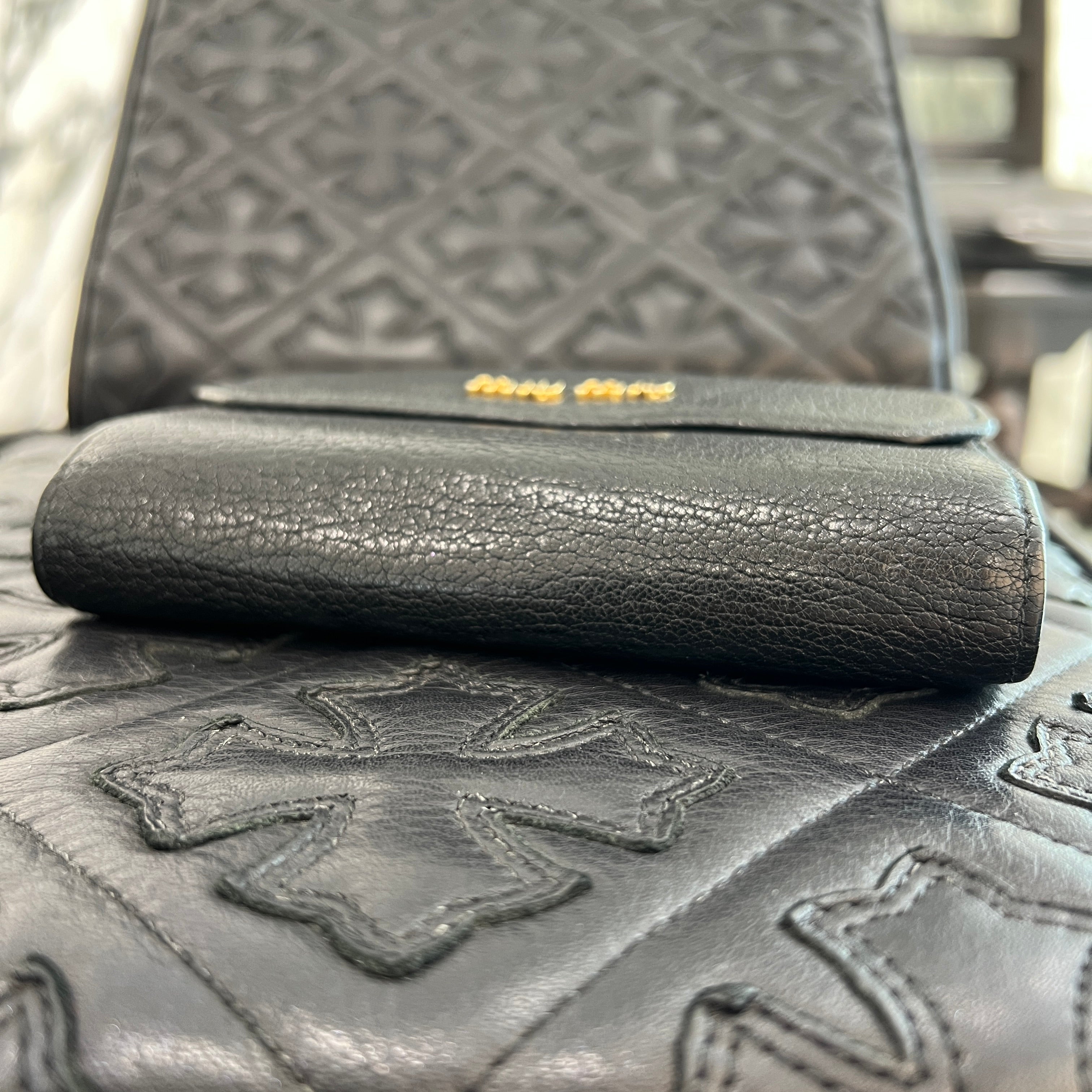 MIU MIU Madras Leather L-Zip Compact Wallet 5ML014 ミュウミュウ マドラス レザー Lジップ コンパクトウォレット