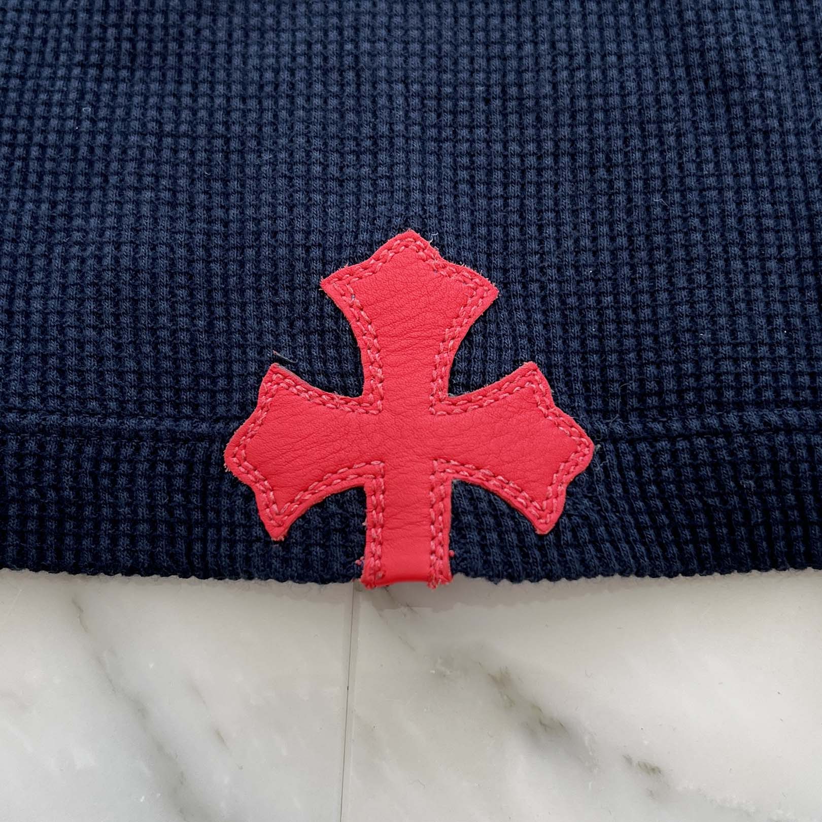 CHROME HEARTS Y NOT Leather Cross Patch Polo Thermal Long Sleeve Tee Size S クロムハーツ ワイノット レザークロスパッチ ポロ サーマル ロングスリーブ Tシャツ サイズS