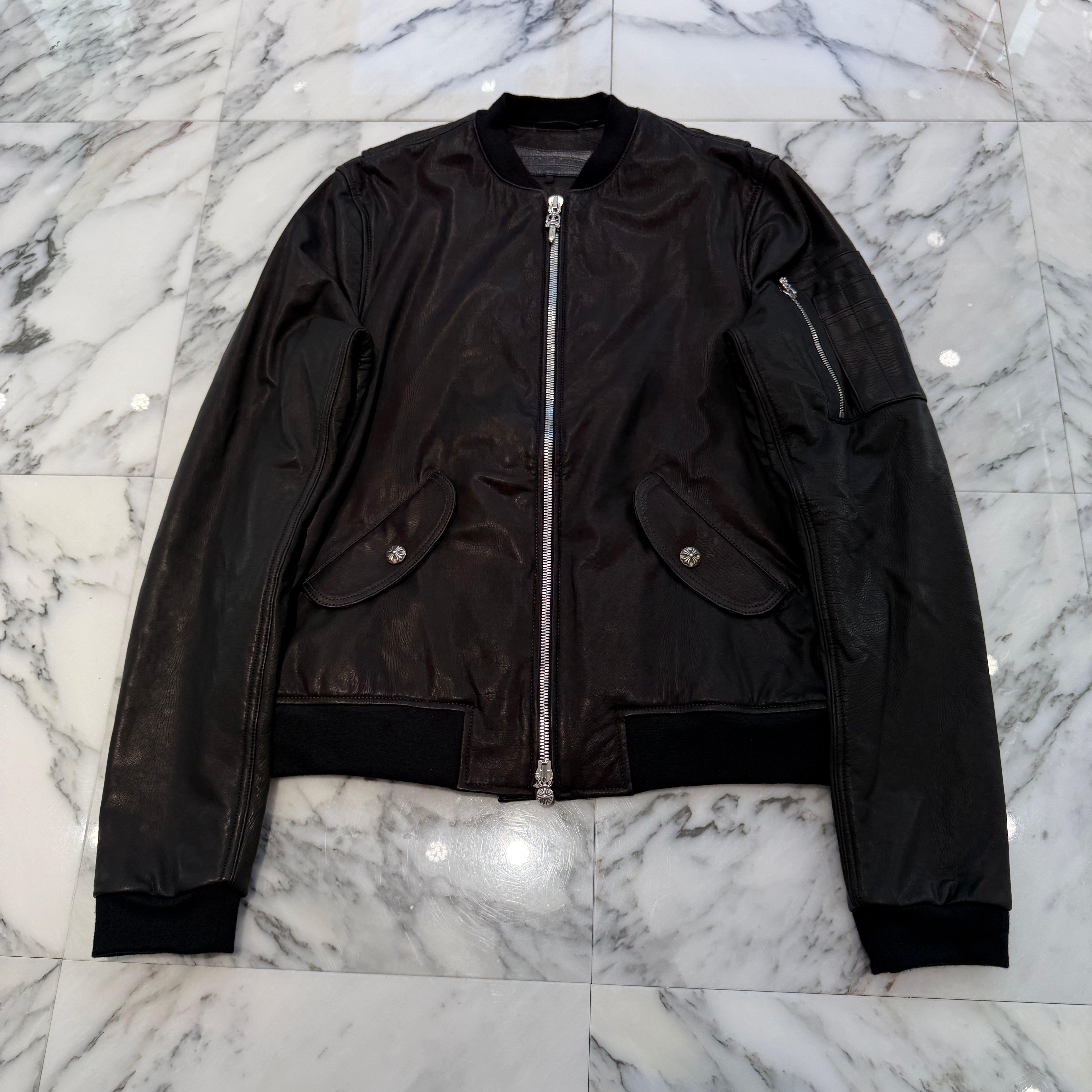 CHROME HEARTS Soft Leather Dagger Zip Up Bomber Jacket Size M クロムハーツ ソフトレザー ダガージップアップ ボンバージャケット サイズM