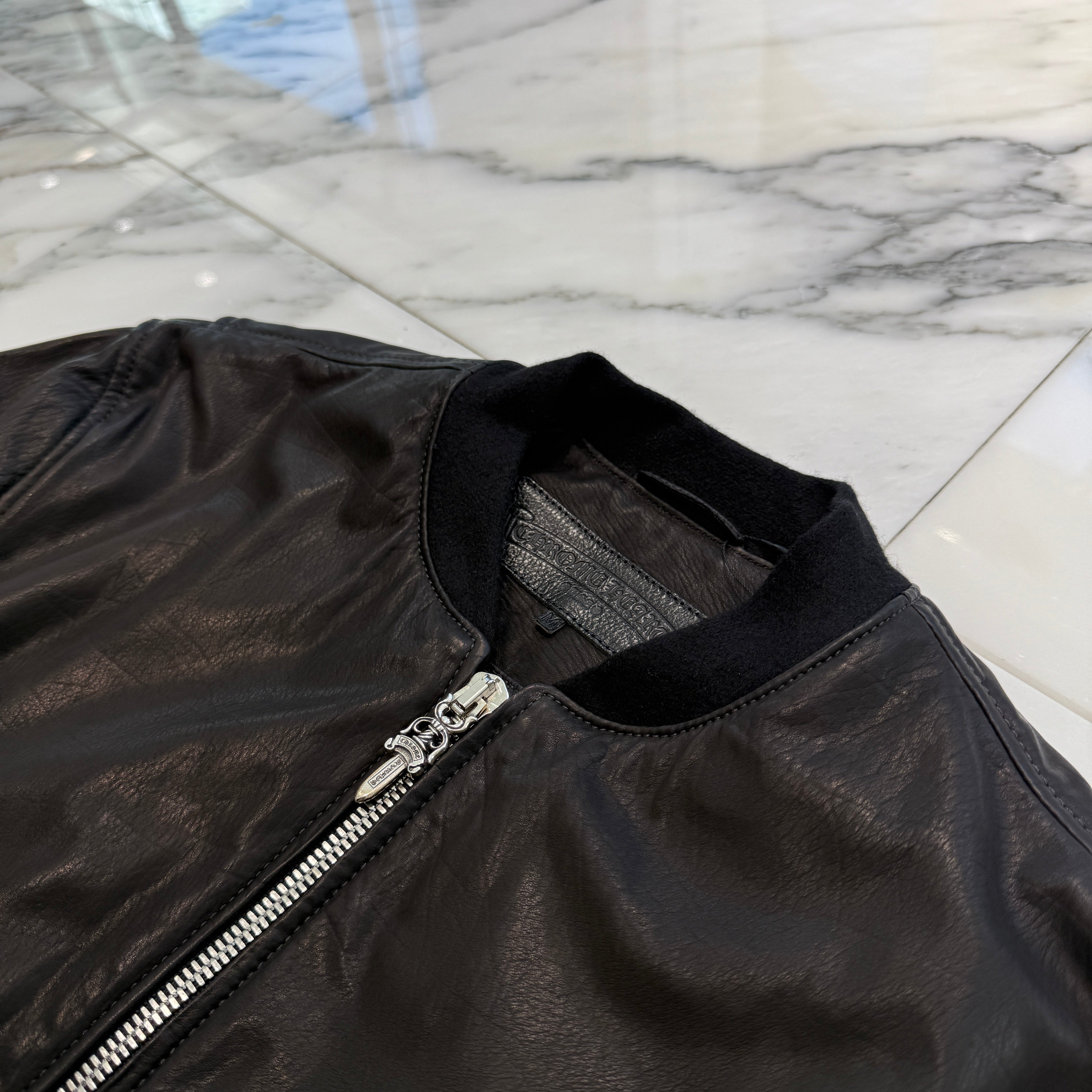 CHROME HEARTS Soft Leather Dagger Zip Up Bomber Jacket Size M クロムハーツ ソフトレザー ダガージップアップ ボンバージャケット サイズM