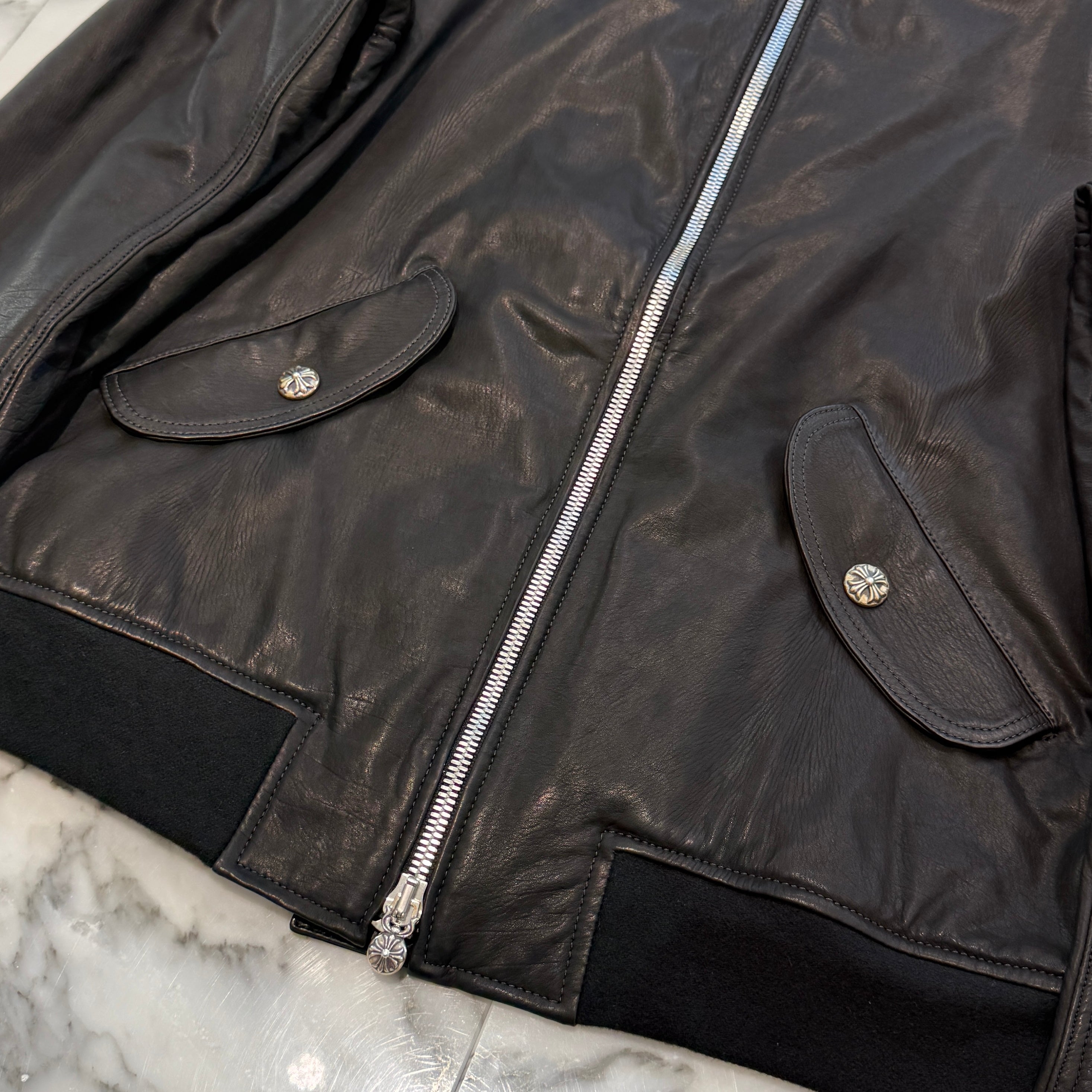 CHROME HEARTS Soft Leather Dagger Zip Up Bomber Jacket Size M クロムハーツ ソフトレザー ダガージップアップ ボンバージャケット サイズM