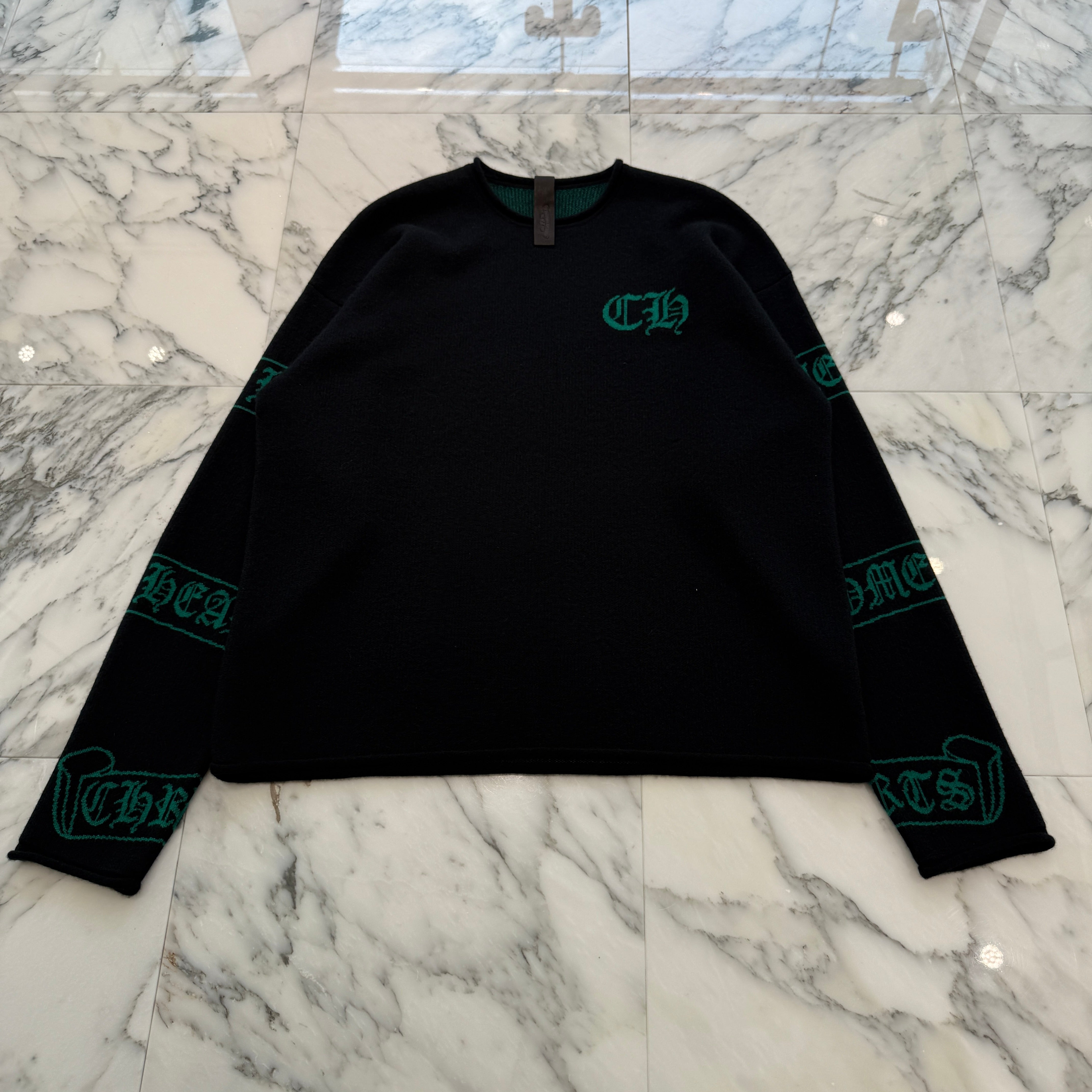 CHROME HEARTS Y NOT Scroll Logo Label CH Cashmere Knit Sweater Size ONESIZE(68-112) クロムハーツ ワイノット スクロールロゴラベル CH カシミヤ ニットセーターサイズ ONESIZE(68-112)