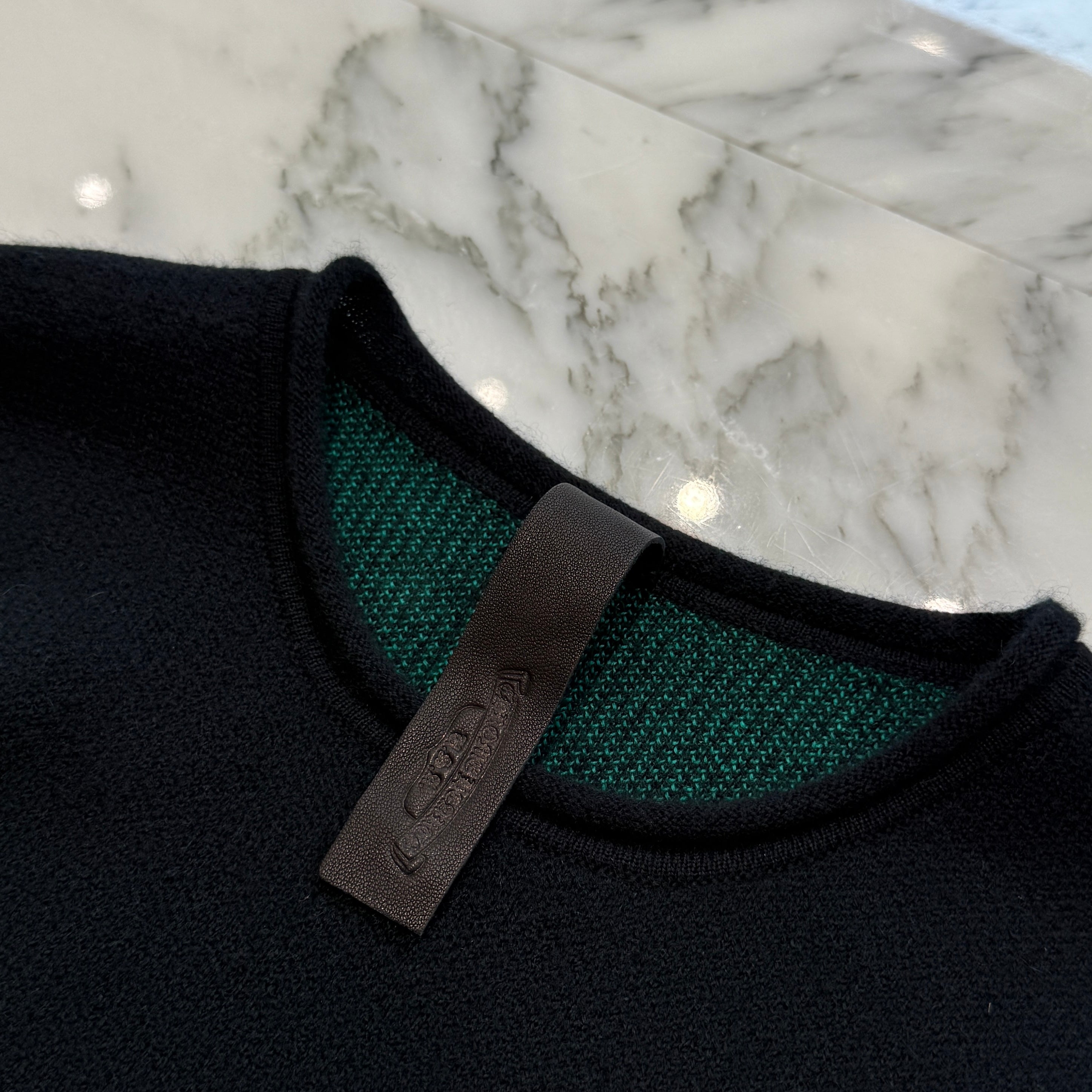 CHROME HEARTS Y NOT Scroll Logo Label CH Cashmere Knit Sweater Size ONESIZE(68-112) クロムハーツ ワイノット スクロールロゴラベル CH カシミヤ ニットセーターサイズ ONESIZE(68-112)