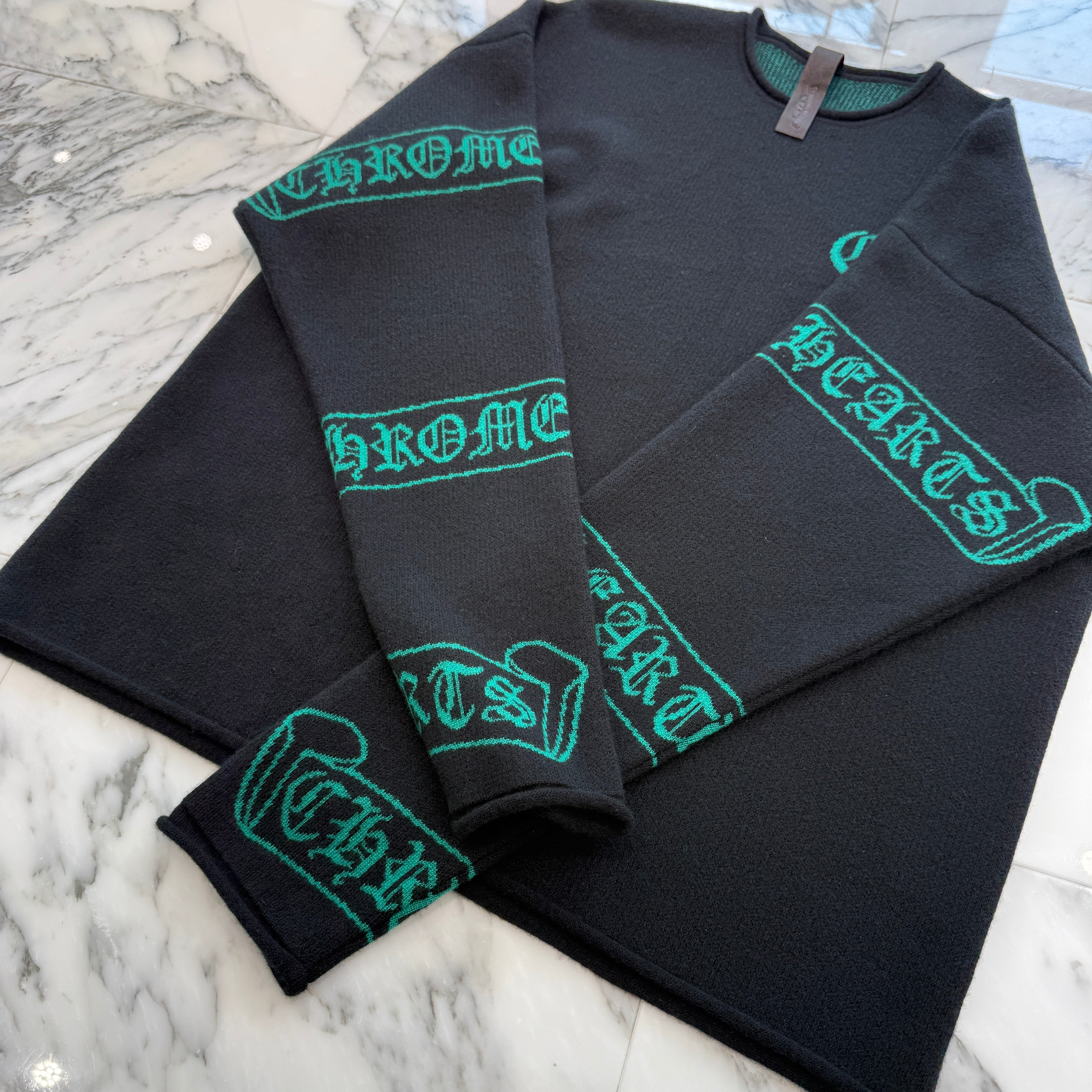 CHROME HEARTS Y NOT Scroll Logo Label CH Cashmere Knit Sweater Size ONESIZE(68-112) クロムハーツ ワイノット スクロールロゴラベル CH カシミヤ ニットセーターサイズ ONESIZE(68-112)