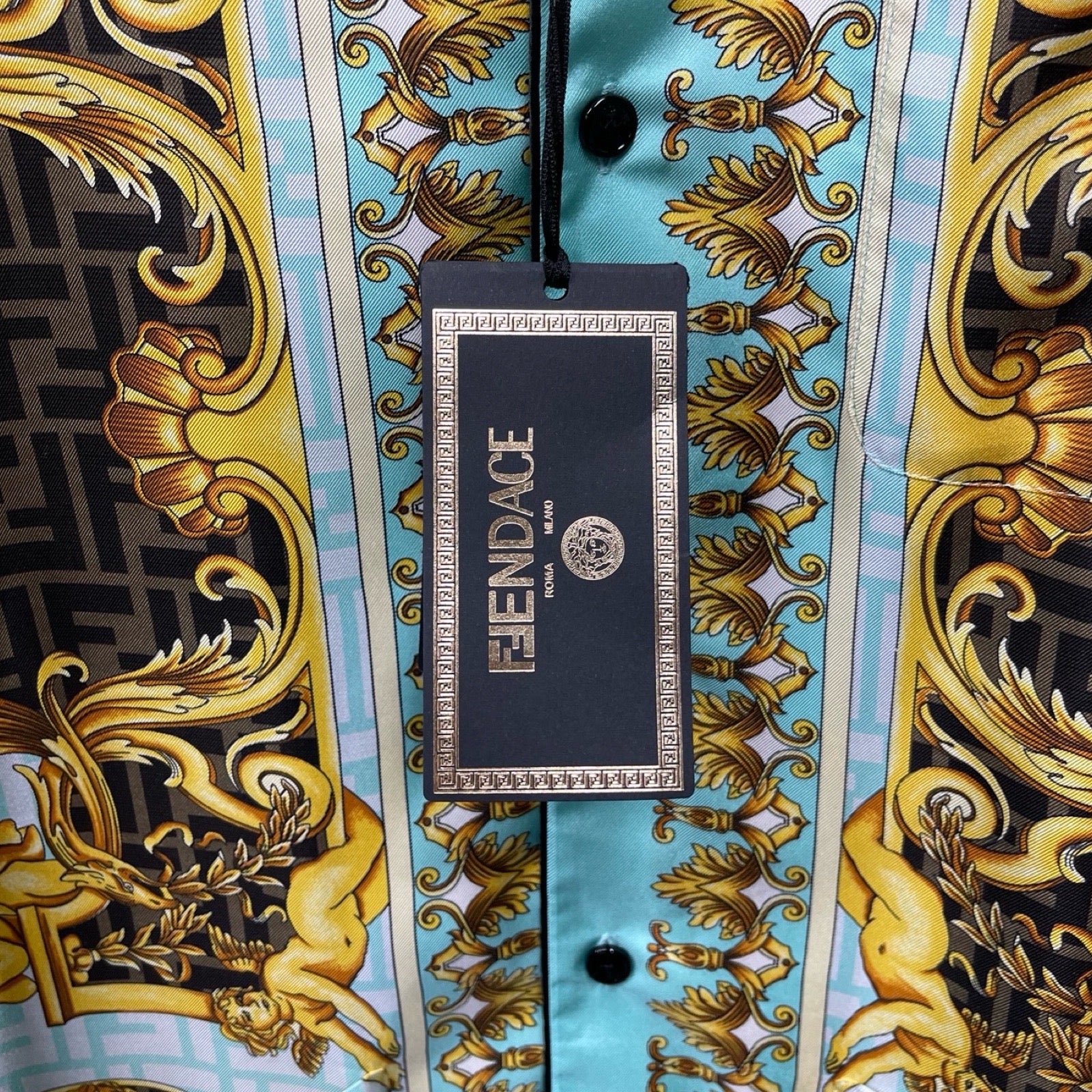 FENDACE 水着 サイズ44 ゴールドバロック FENDI×VERSACE 2022SS Fendace Baroque Silk Shirt 1A03718 5V03 Size