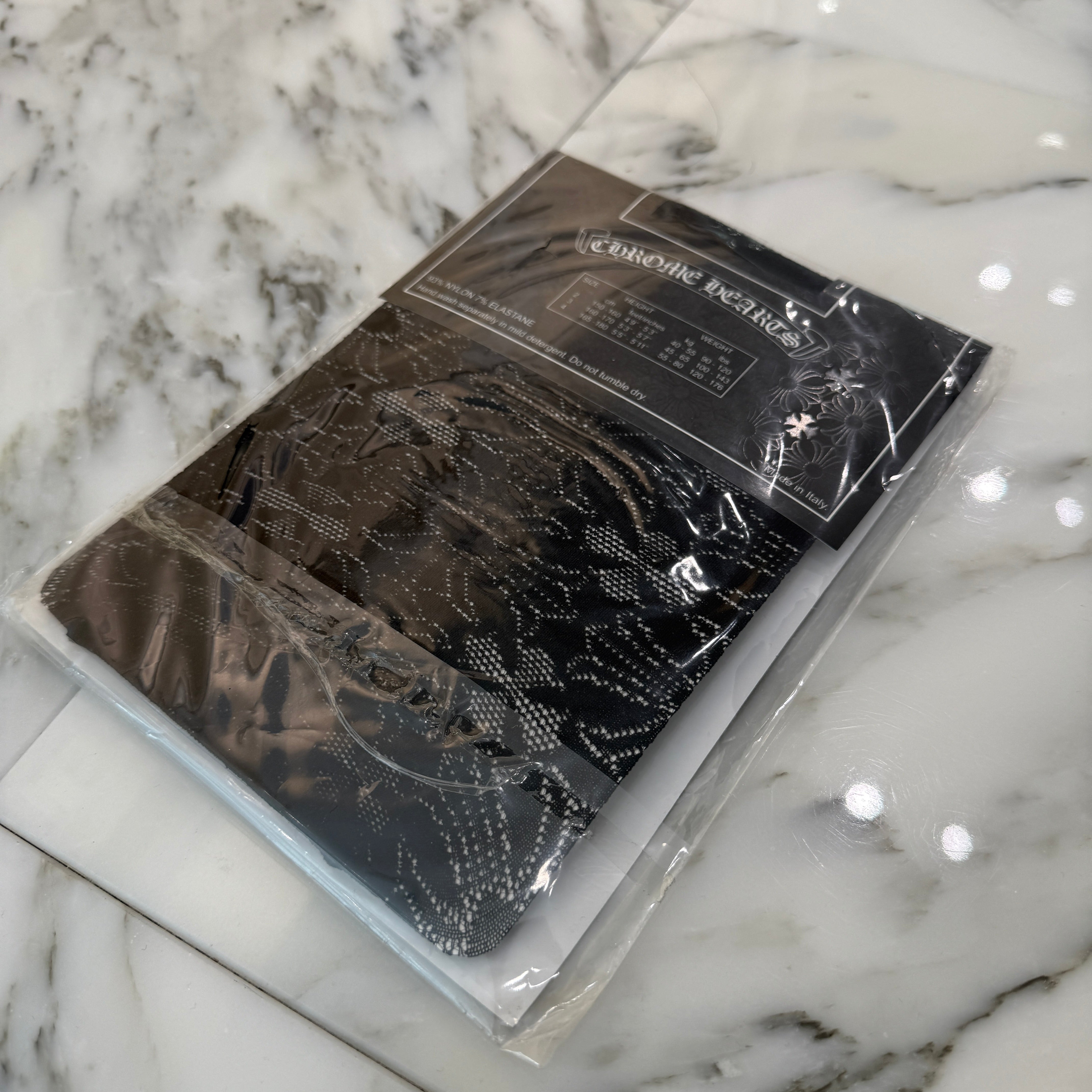 CHROME HEARTS CH Plus Nylon Race Tights "BLACK" Size 2 クロムハーツ CHプラス総柄 ナイロン レース タイツ "ブラック" サイズ2