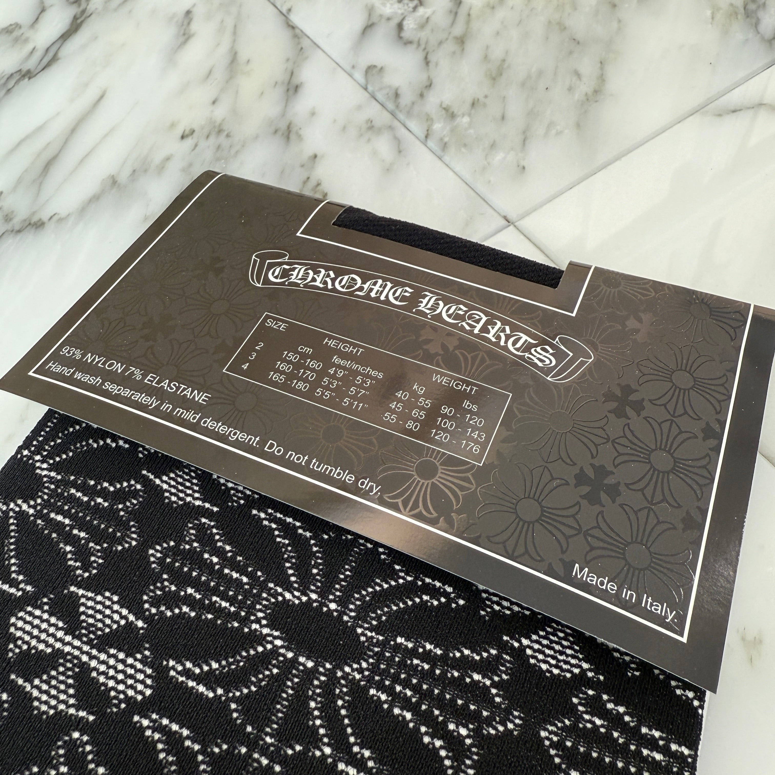 CHROME HEARTS CH Plus Nylon Race Tights "BLACK" Size 2 クロムハーツ CHプラス総柄 ナイロン レース タイツ "ブラック" サイズ2