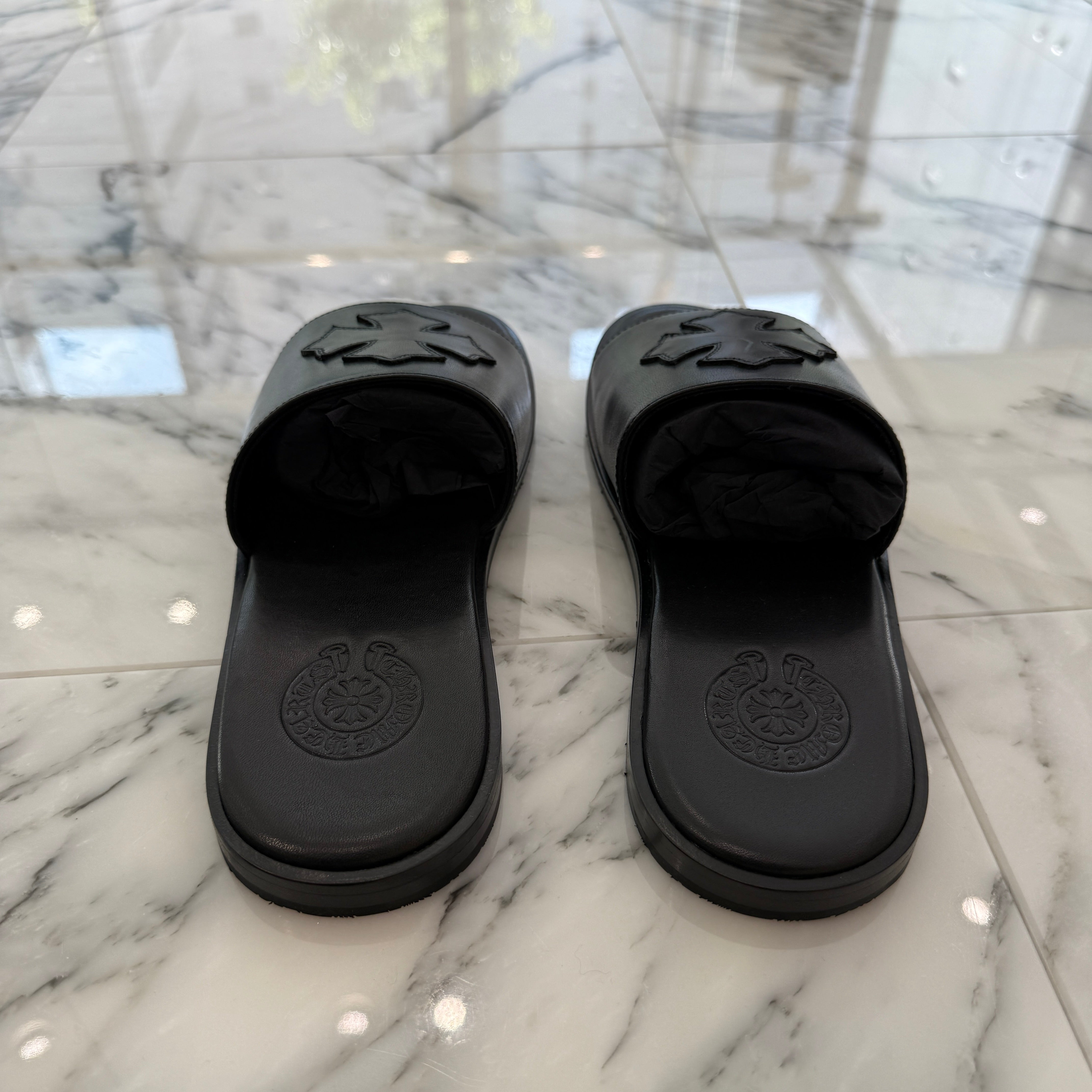 未使用品CHROME HEARTS サンダル 43（27cmクロムハーツ レザー 未使用品】CHROME HEARTS サンダル サイズ43（27cm相当）クロム