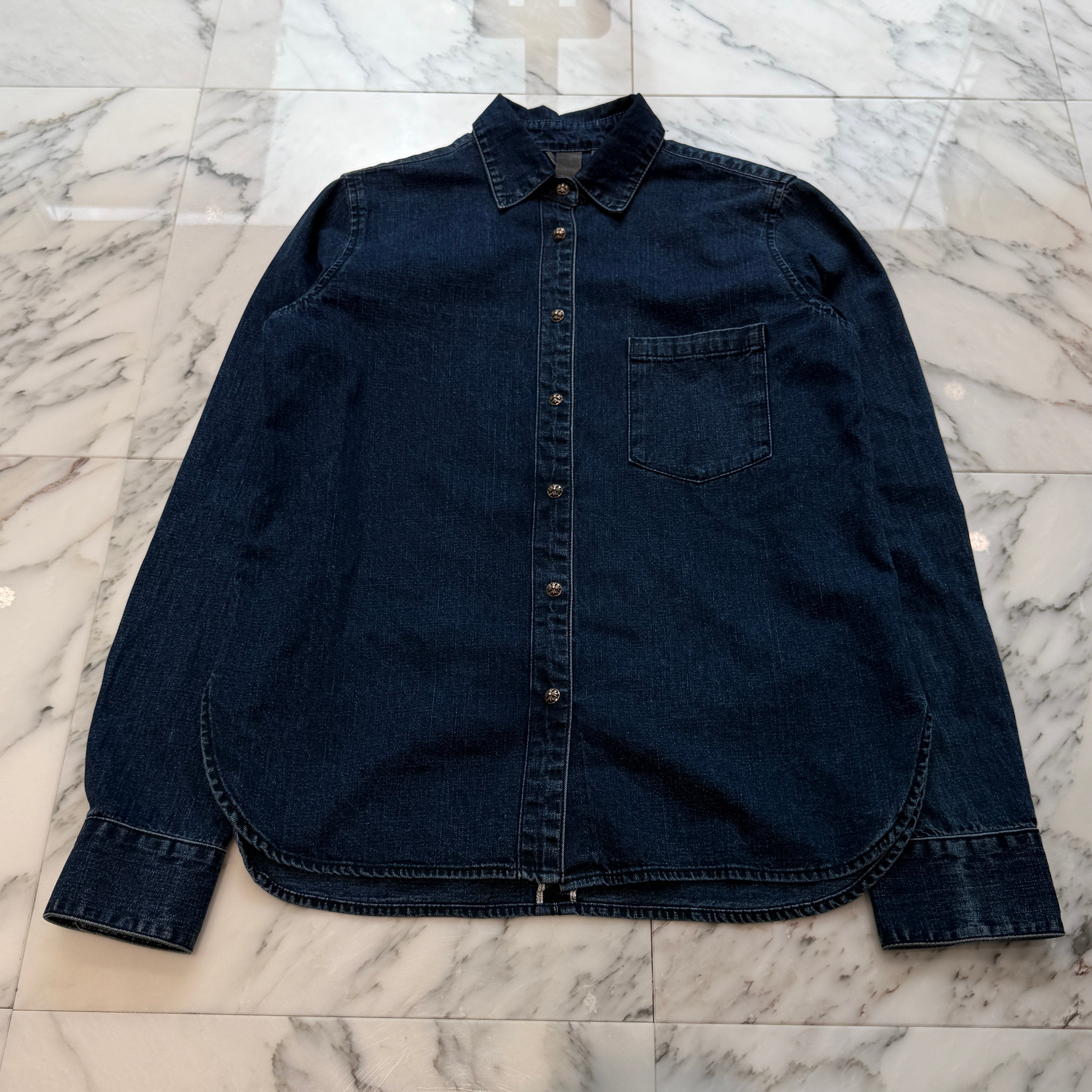 クロムハーツ　CHROME HEARTS レザークロスパッチ　デニムシャツ CHROME HEARTS Y NOT Leather Cross Patch Denim Shirt Size L クロム