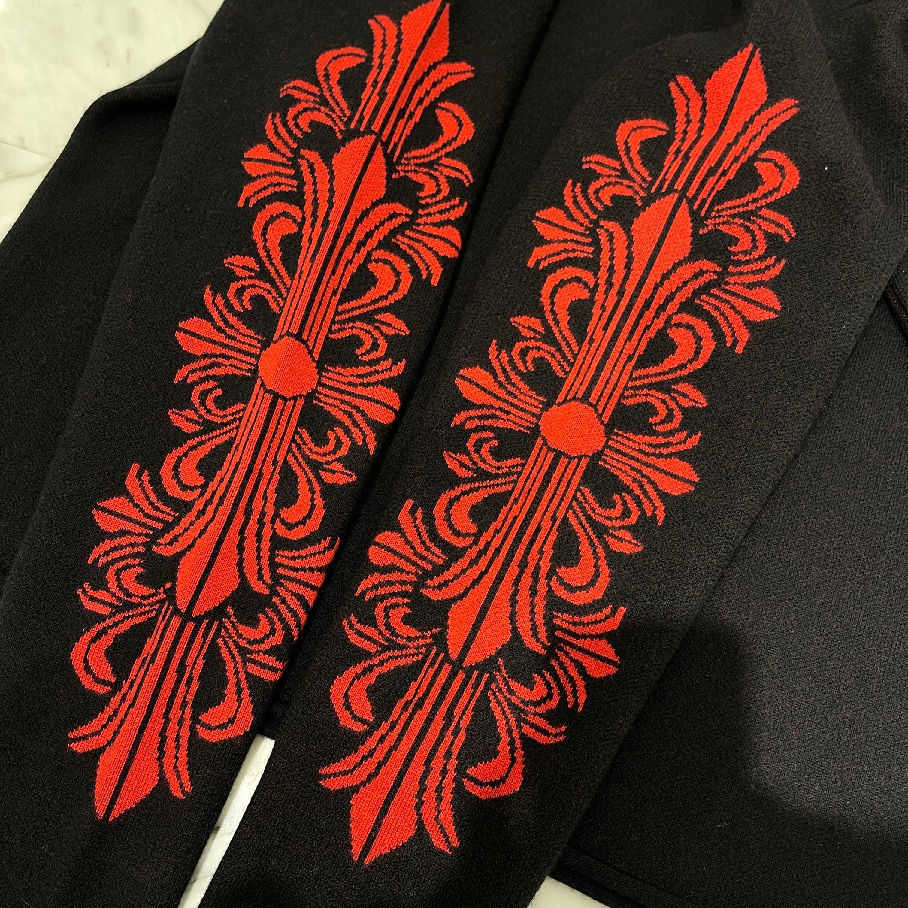 CHROME HEARTS Cemetery Cross Patent Leather Patch Cashmere Knit Sweater Size ONE SIZE（68～112） クロムハーツ セメタリークロス パテントレザーパッチ カシミヤ ニットセーター サイズONE SIZE（68～112）