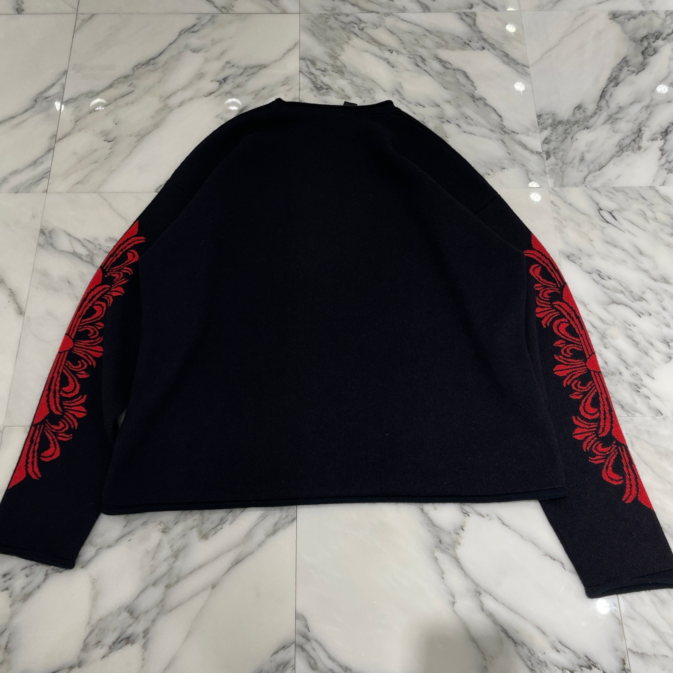 CHROME HEARTS Cemetery Cross Patent Leather Patch Cashmere Knit Sweater Size ONE SIZE（68～112） クロムハーツ セメタリークロス パテントレザーパッチ カシミヤ ニットセーター サイズONE SIZE（68～112）