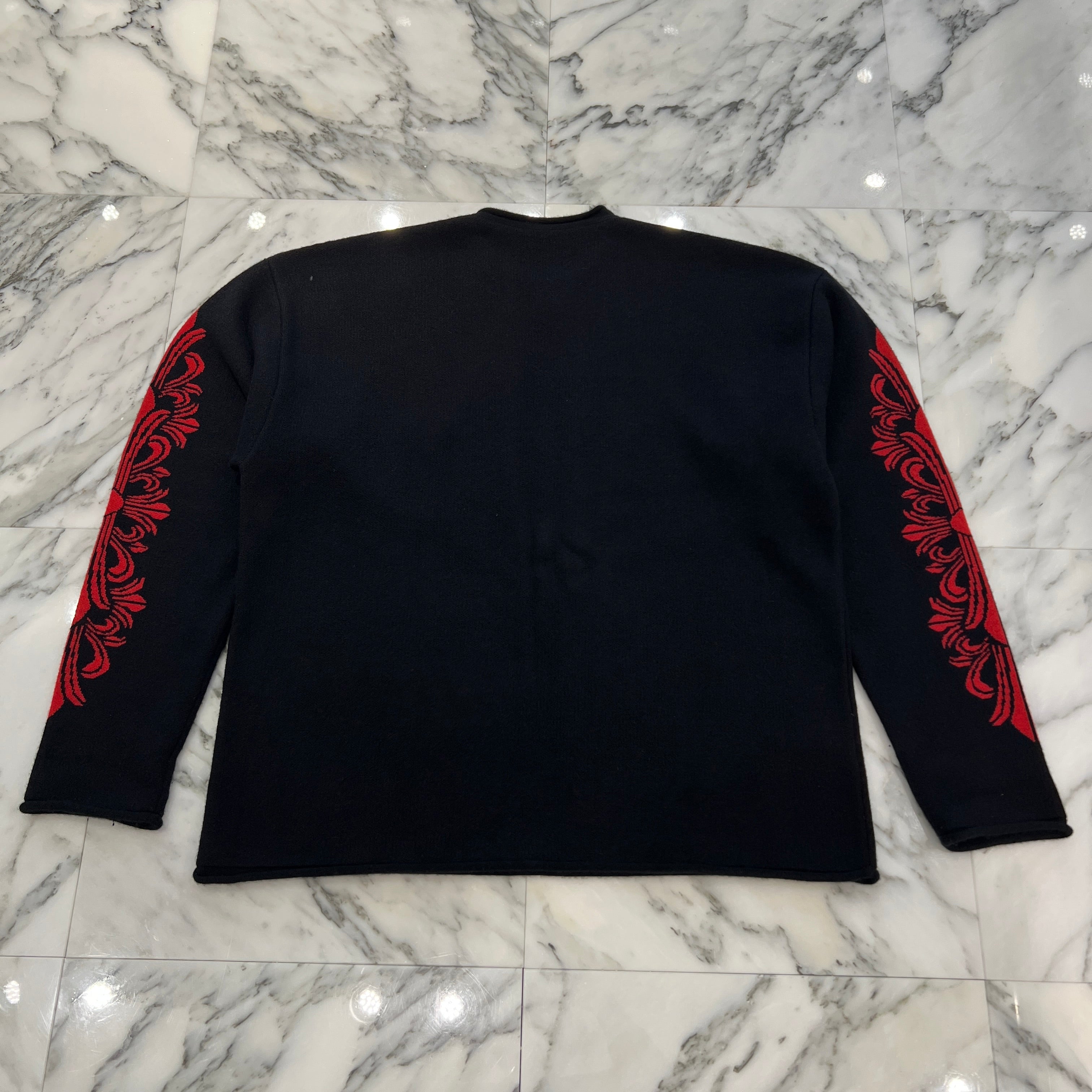 CHROME HEARTS Y NOT Cemetery Cross Patent Leather Patch Cashmere Knit Sweater Size ONE SIZE (68-112) クロムハーツ ワイノット セメタリークロス パテントレザーパッチ カシミヤ ニットセーター サイズONE SIZE (68-112)