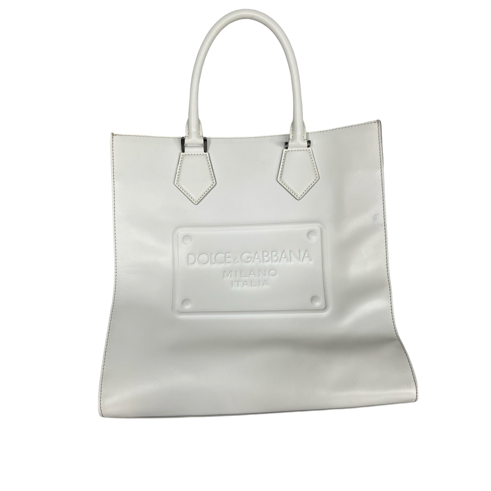 Dolce & Gabbana Calfskin Leather Leaf Logo Tote Bag