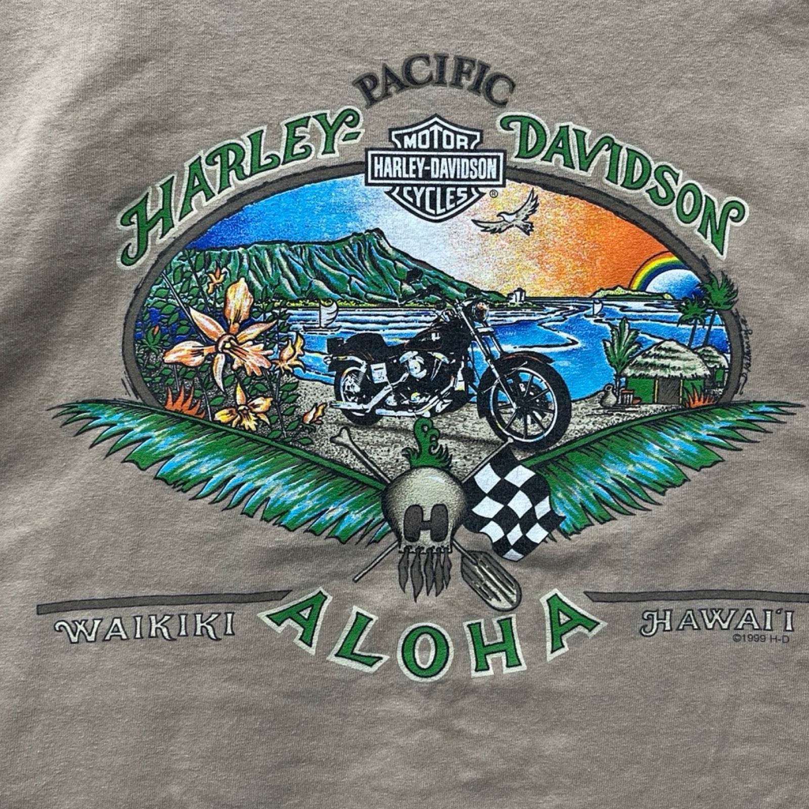 Vintage 90's Harley-Davidson "PACIFIC ALOHA" Waikiki Hawaii 1999 S/S Tee Size XL