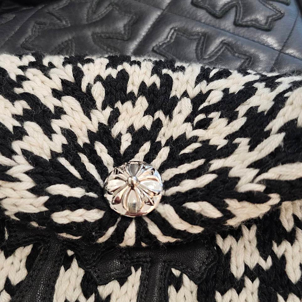 CHROME HEARTS 3 Cross Leather Patch Houndstooth Pattern Cashmere Beanie Size ONE SIZE (53-60) クロムハーツ 3クロスレザーパッチ ハウンドトゥースパターン カシミアビーニー サイズONE SIZE (53-60)