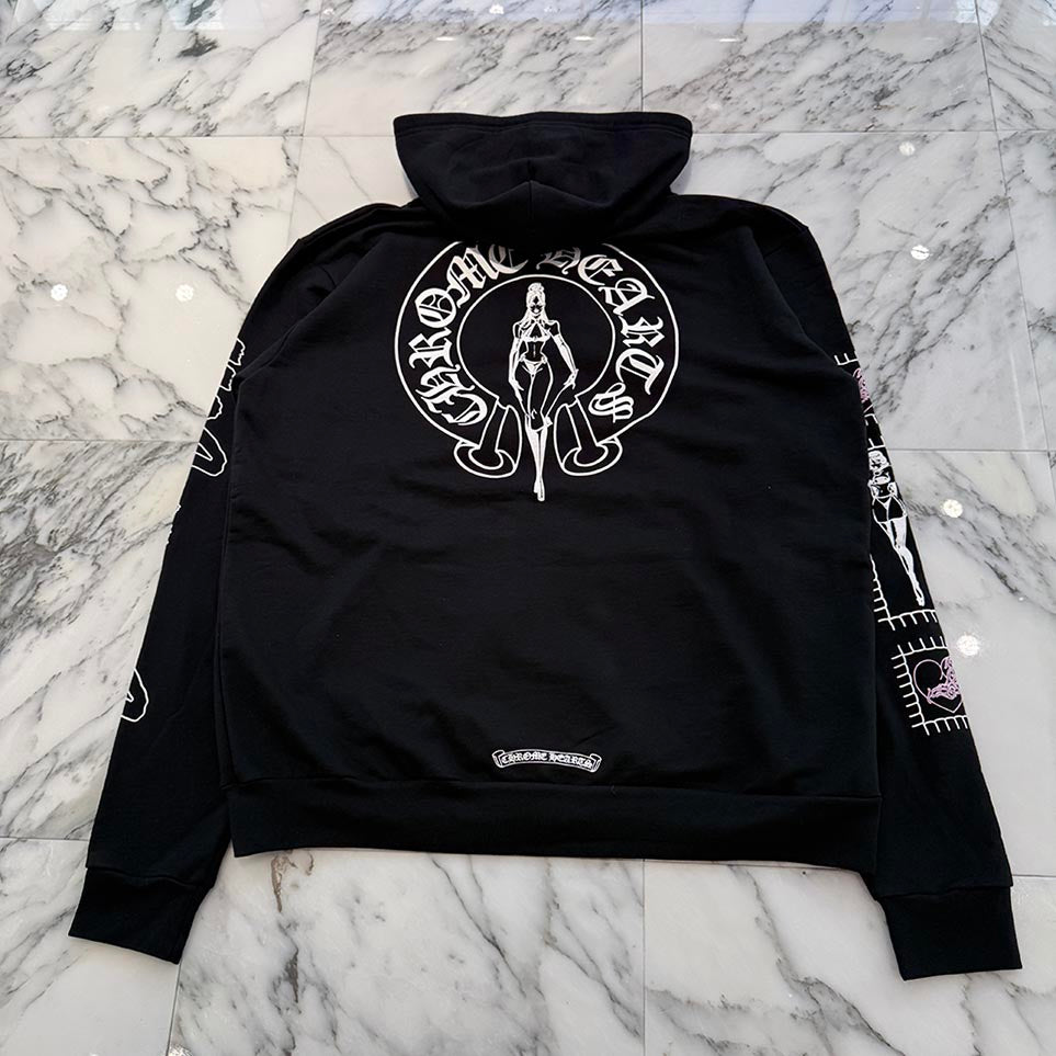 CHROME HEARTS × DEADLLY DOLL 2025AW Vine Dagger Horseshoe Print Zip Up Hoodie Size L クロムハーツ×デッドリードール ヴァインダガー ホースシュープリント ジップアップフーディ サイズL