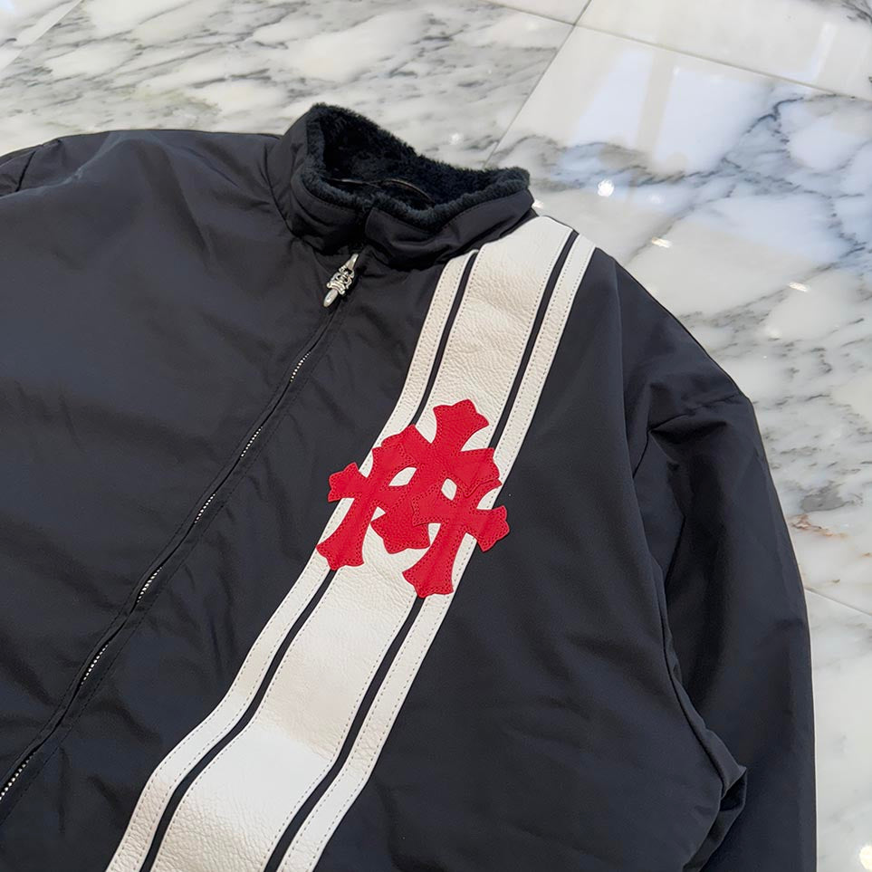 CHROME HEARTS Red 3 Cross Leather Patch Racing Zip Up Jacket Size L クロムハーツ レッド3クロス レザーパッチ レーシング ジップアップ ジャケット サイズL