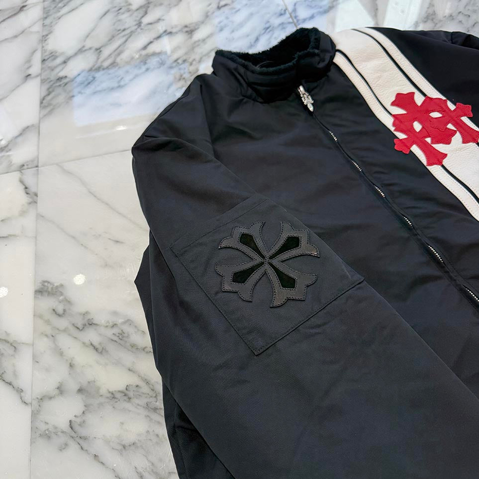 CHROME HEARTS Red 3 Cross Leather Patch Racing Zip Up Jacket Size L クロムハーツ レッド3クロス レザーパッチ レーシング ジップアップ ジャケット サイズL