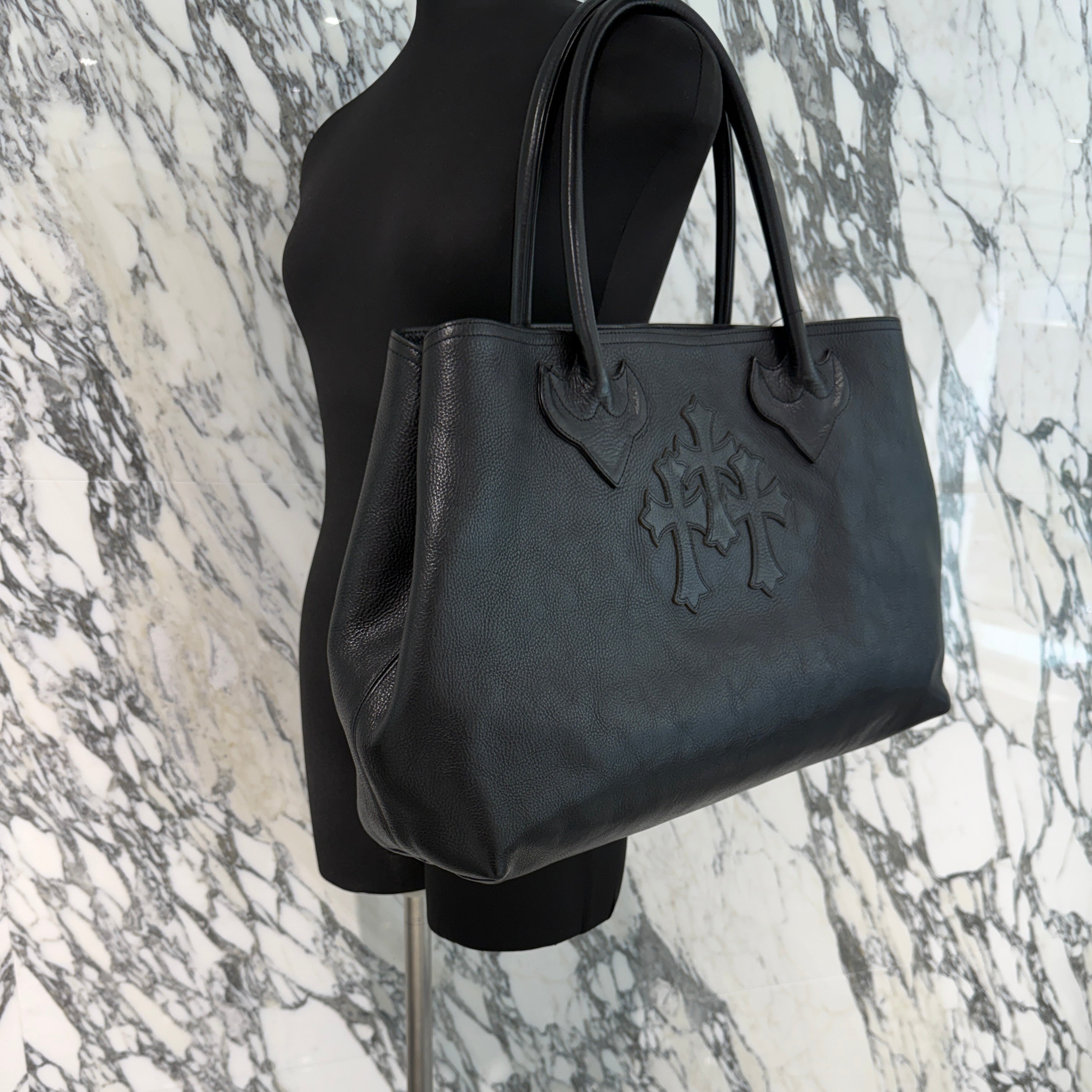 CHROME HEARTS 3 Cemetery Cross Patch FS Leather Tote Bag クロムハーツ 3セメタリークロスパッチ FS レザートートバッグ