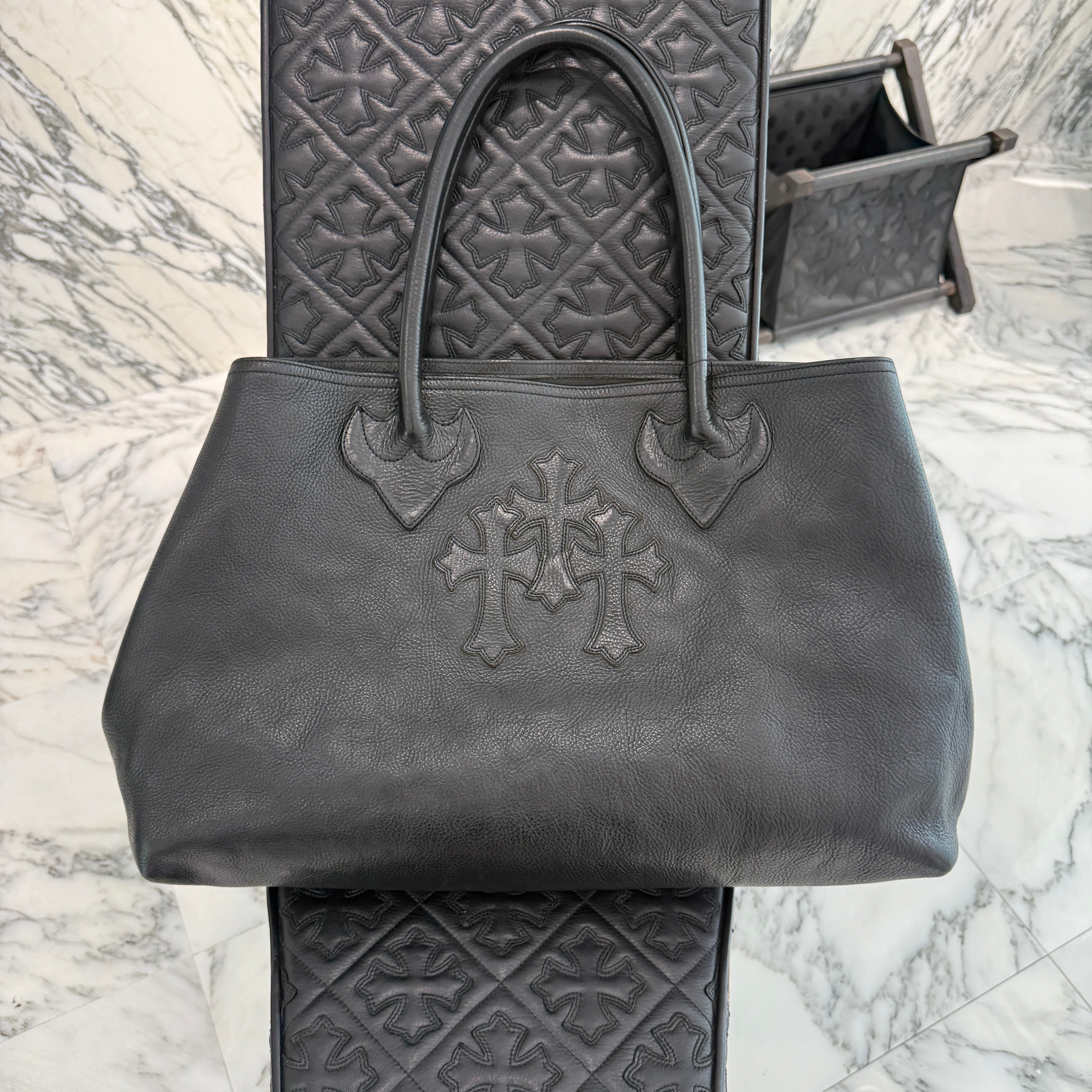 CHROME HEARTS 3 Cemetery Cross Patch FS Leather Tote Bag クロムハーツ 3セメタリークロスパッチ FS レザートートバッグ