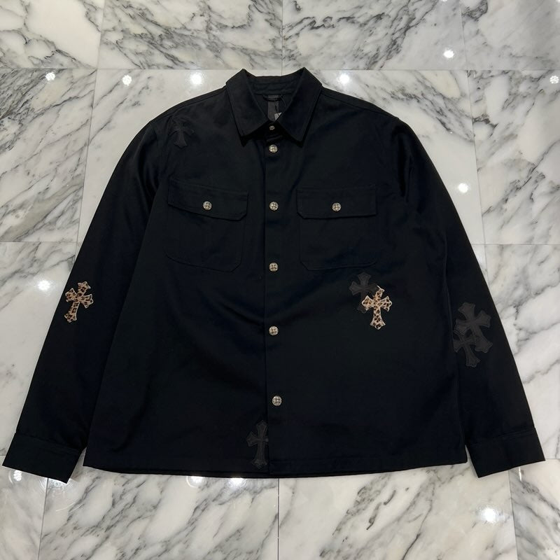 CHROME HEARTS Y NOT Leopard Leather Cross Patch WORK DOG Jacket Size XXL クロムハーツ ワイノット レオパード レザークロスパッチ ワークドッグ ジャケット サイズXXL