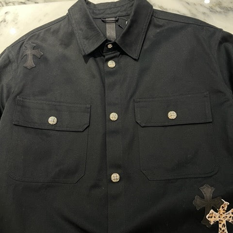 CHROME HEARTS Y NOT Leopard Leather Cross Patch WORK DOG Jacket Size XXL クロムハーツ ワイノット レオパード レザークロスパッチ ワークドッグ ジャケット サイズXXL