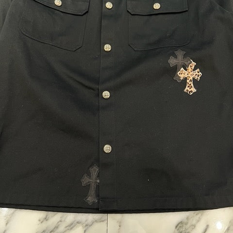 CHROME HEARTS Y NOT Leopard Leather Cross Patch WORK DOG Jacket Size XXL クロムハーツ ワイノット レオパード レザークロスパッチ ワークドッグ ジャケット サイズXXL