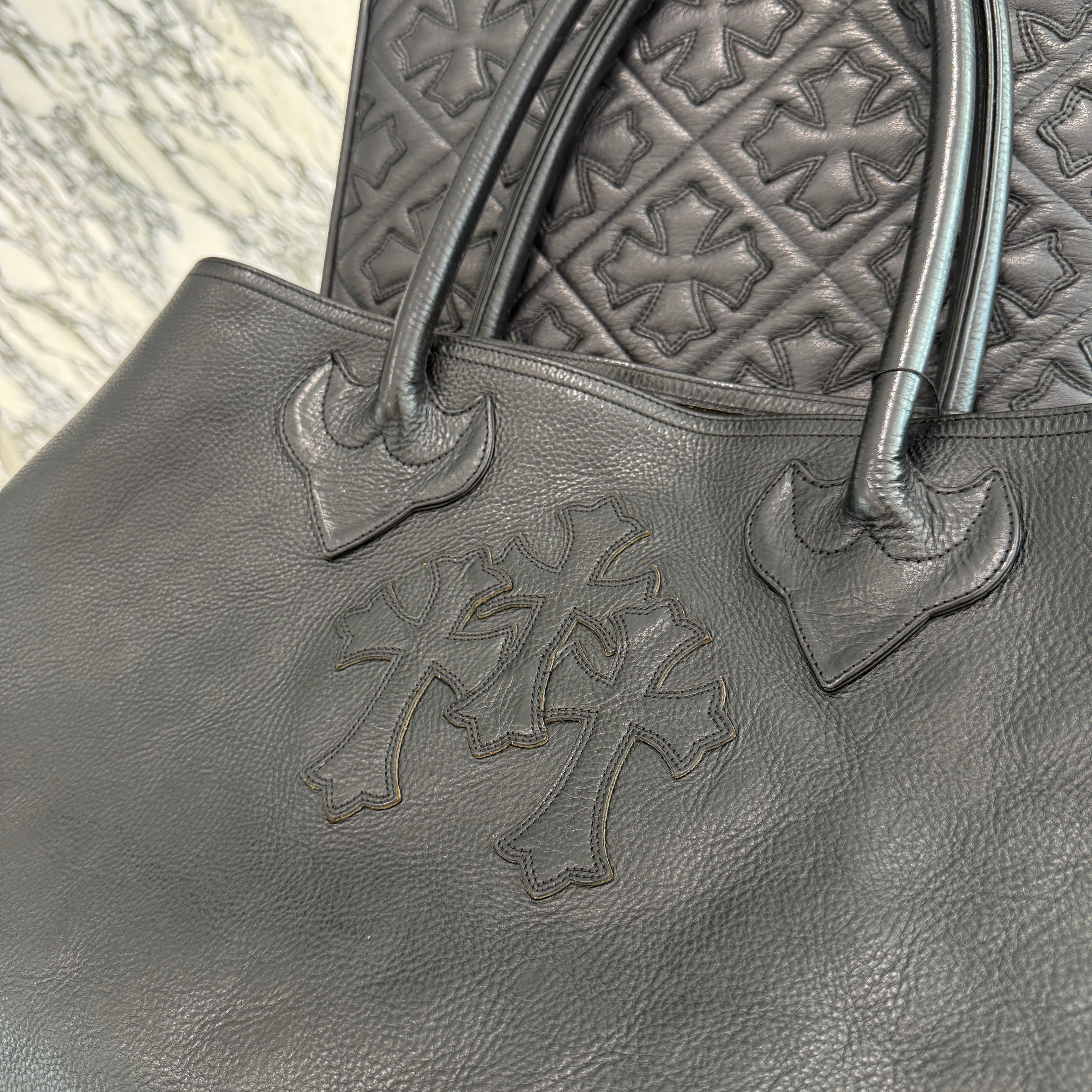 CHROME HEARTS 3 Cemetery Cross Patch FS Leather Tote Bag クロムハーツ 3セメタリークロスパッチ FS レザートートバッグ