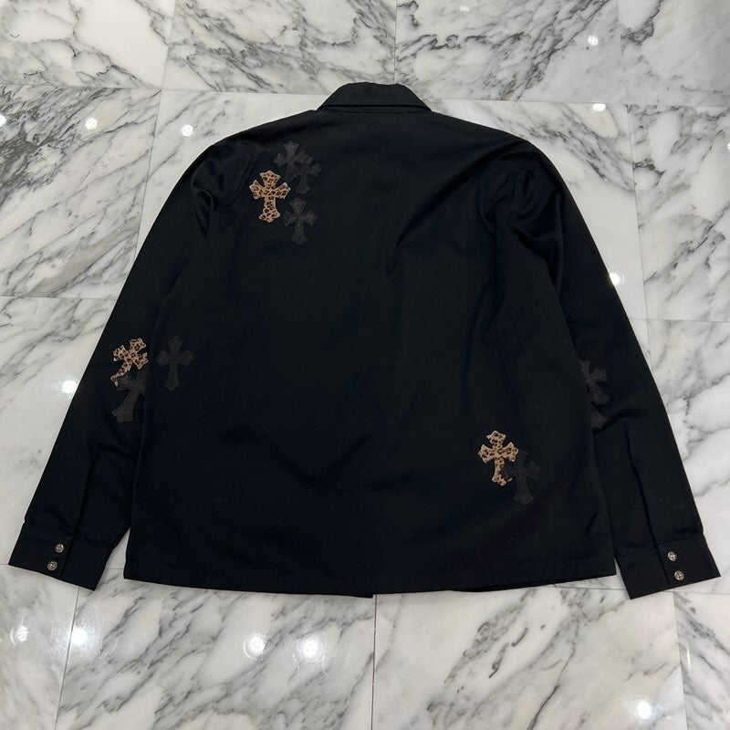 CHROME HEARTS Y NOT Leopard Leather Cross Patch WORK DOG Jacket Size XXL クロムハーツ ワイノット レオパード レザークロスパッチ ワークドッグ ジャケット サイズXXL