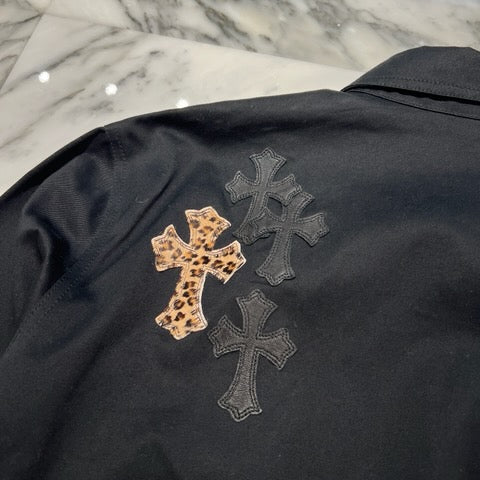 CHROME HEARTS Y NOT Leopard Leather Cross Patch WORK DOG Jacket Size XXL クロムハーツ ワイノット レオパード レザークロスパッチ ワークドッグ ジャケット サイズXXL