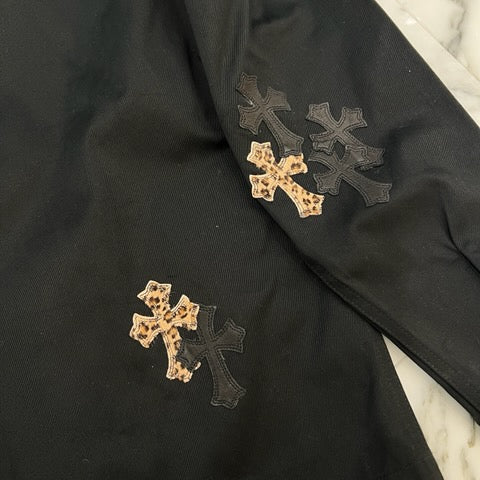 CHROME HEARTS Y NOT Leopard Leather Cross Patch WORK DOG Jacket Size XXL クロムハーツ ワイノット レオパード レザークロスパッチ ワークドッグ ジャケット サイズXXL