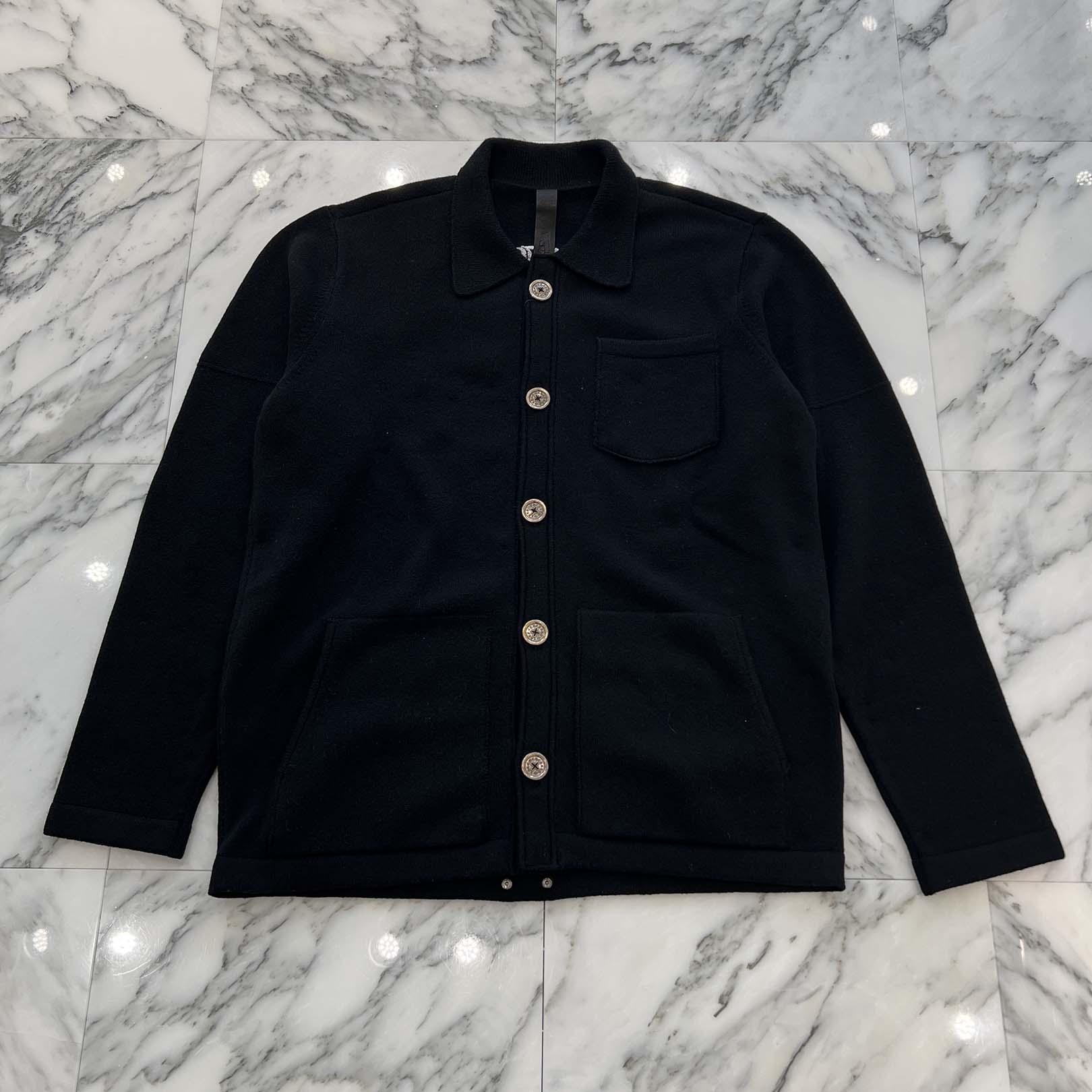 CHROME HEARTS Y NOT King Taco 3 Cemetery Cross Leather Patch Cashmere Knit Cardigan Size L クロムハーツ ワイノット キングタコ 3セメタリークロスレザーパッチ カシミアニット カーディガン サイズL