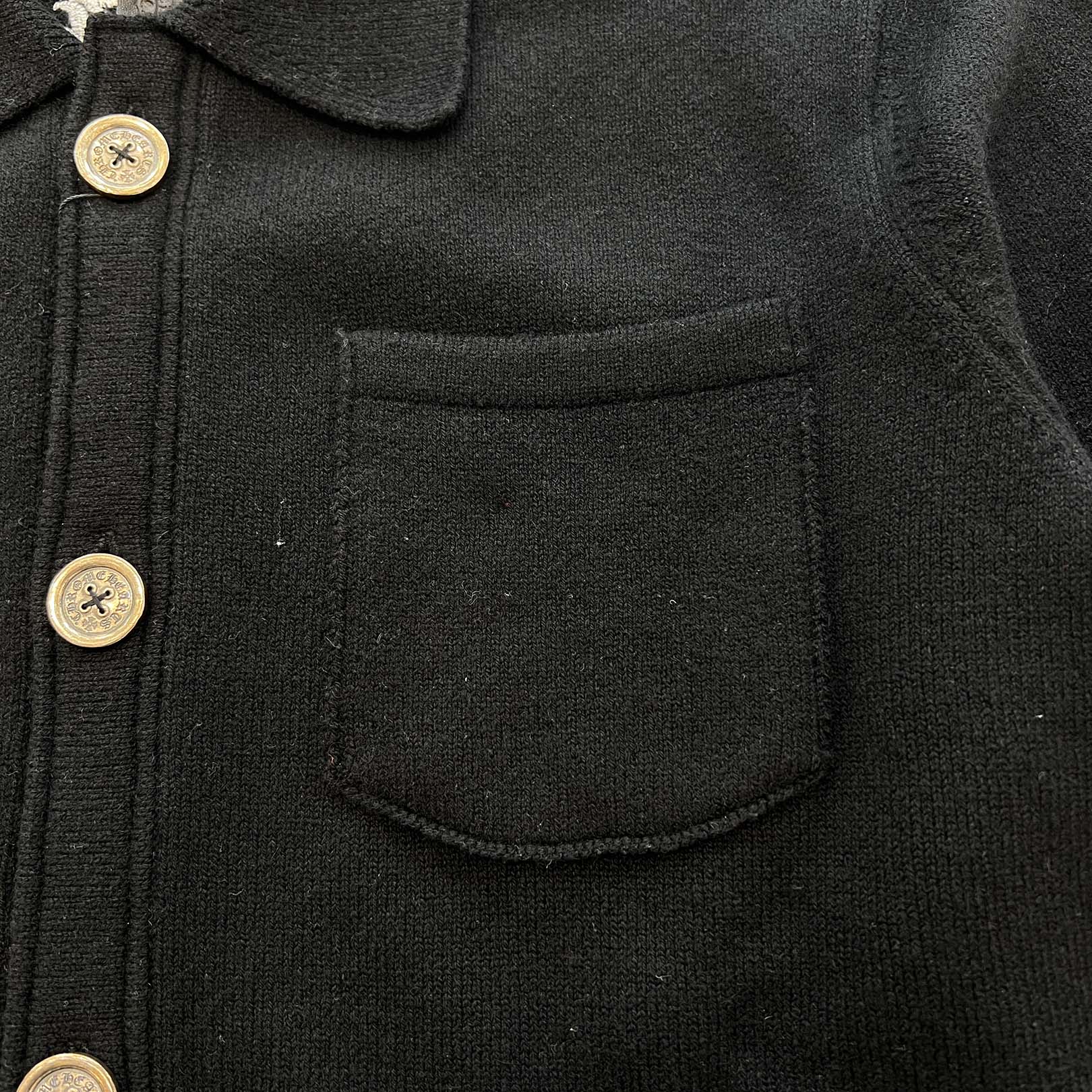 CHROME HEARTS Y NOT King Taco 3 Cemetery Cross Leather Patch Cashmere Knit Cardigan Size L クロムハーツ ワイノット キングタコ 3セメタリークロスレザーパッチ カシミアニット カーディガン サイズL