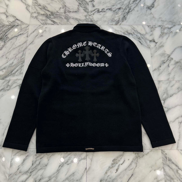 CHROME HEARTS Y NOT King Taco 3 Cemetery Cross Leather Patch Cashmere Knit Cardigan Size L クロムハーツ ワイノット キングタコ 3セメタリークロスレザーパッチ カシミアニット カーディガン サイズL
