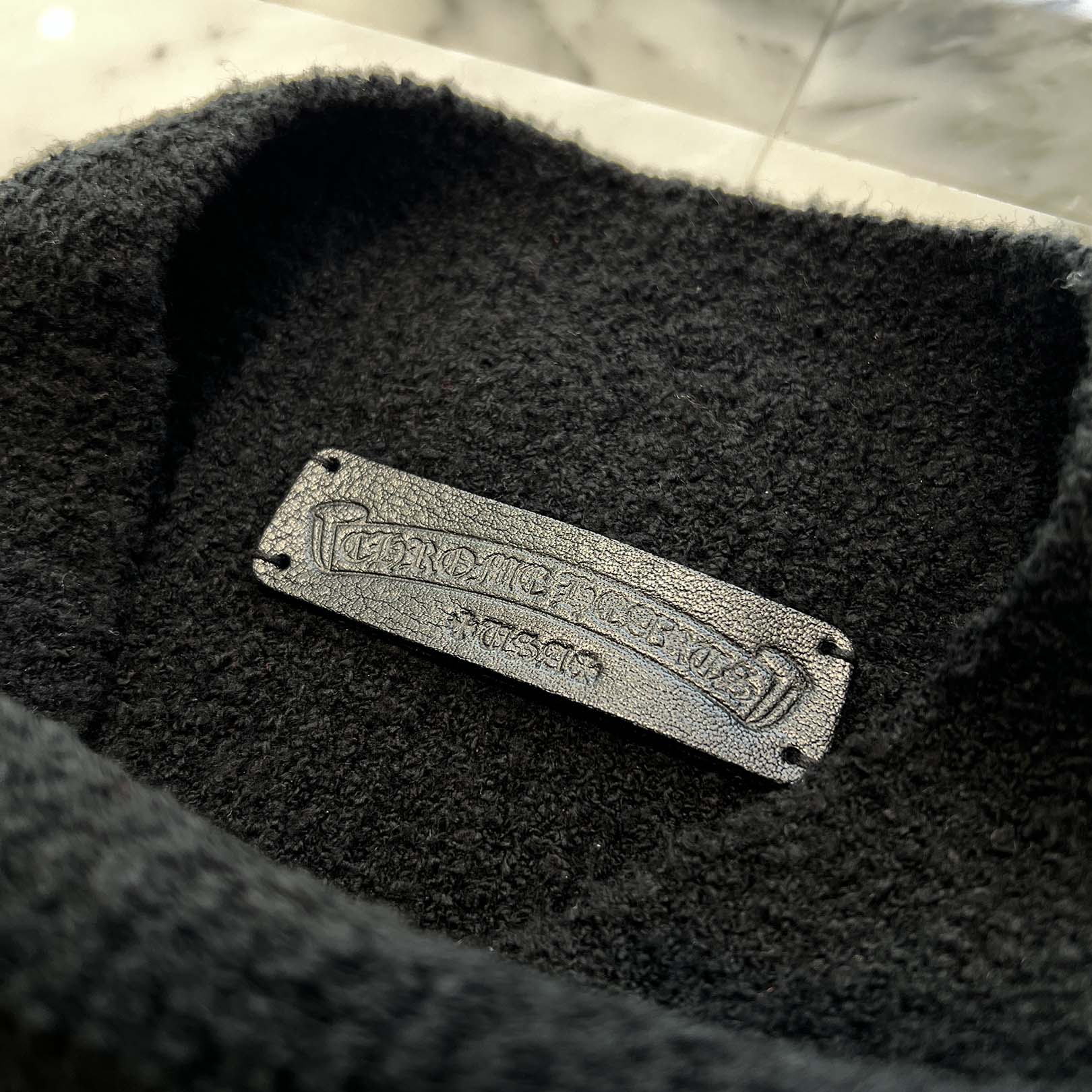 CHROME HEARTS Harako Leather Cross Patch Turtleneck Knit Sweater Size M/L クロムハーツ ハラコレザー クロスパッチ タートルネック ニットセーター サイズM/L